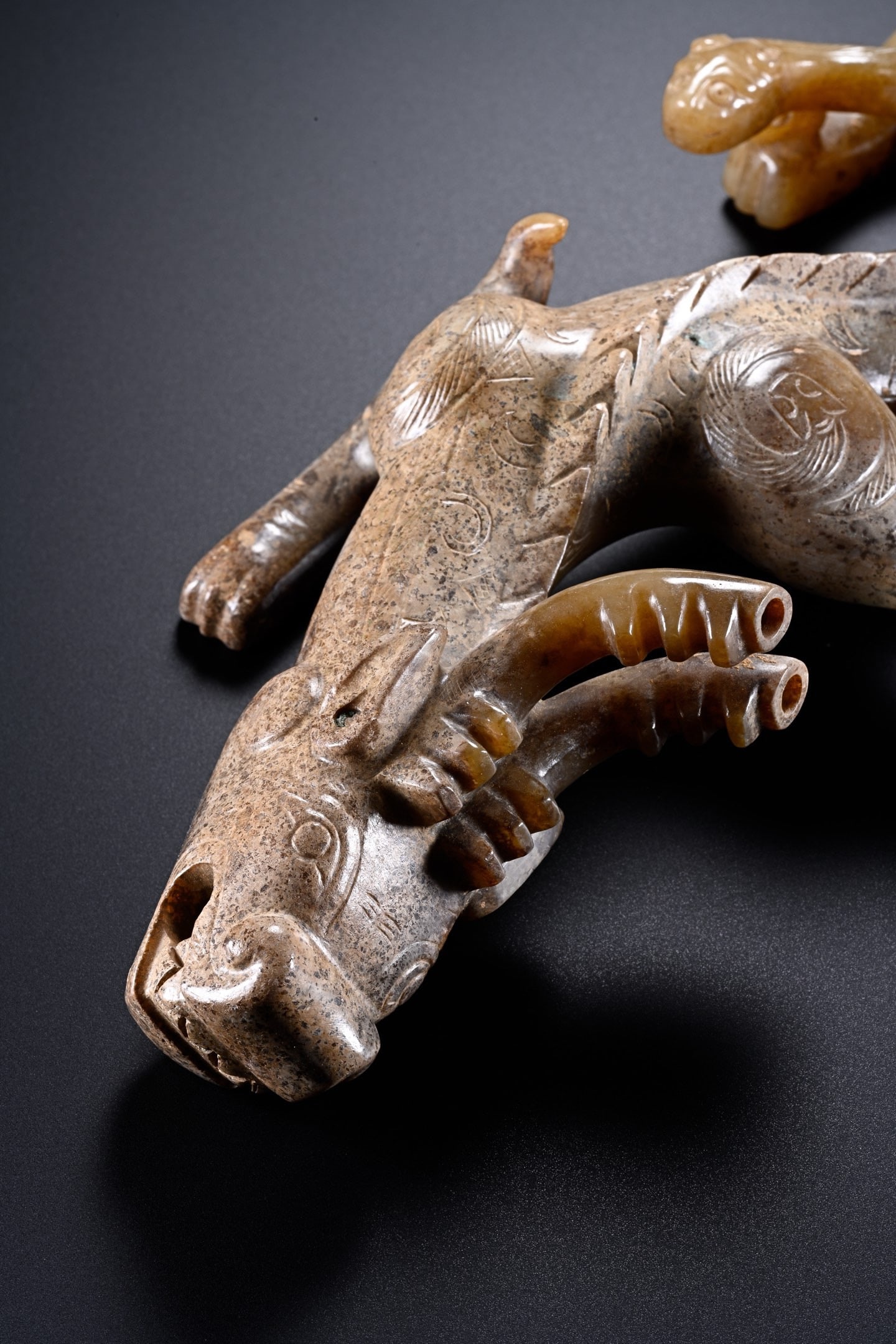 Jade Carved Chi Dragon Shape Figure - 7