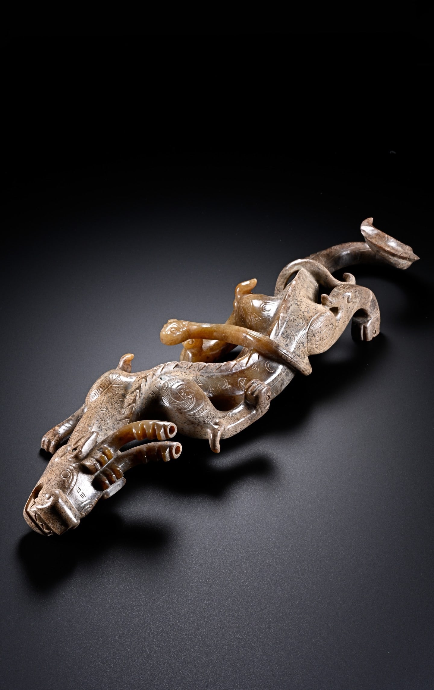 Jade Carved Chi Dragon Shape Figure - 8