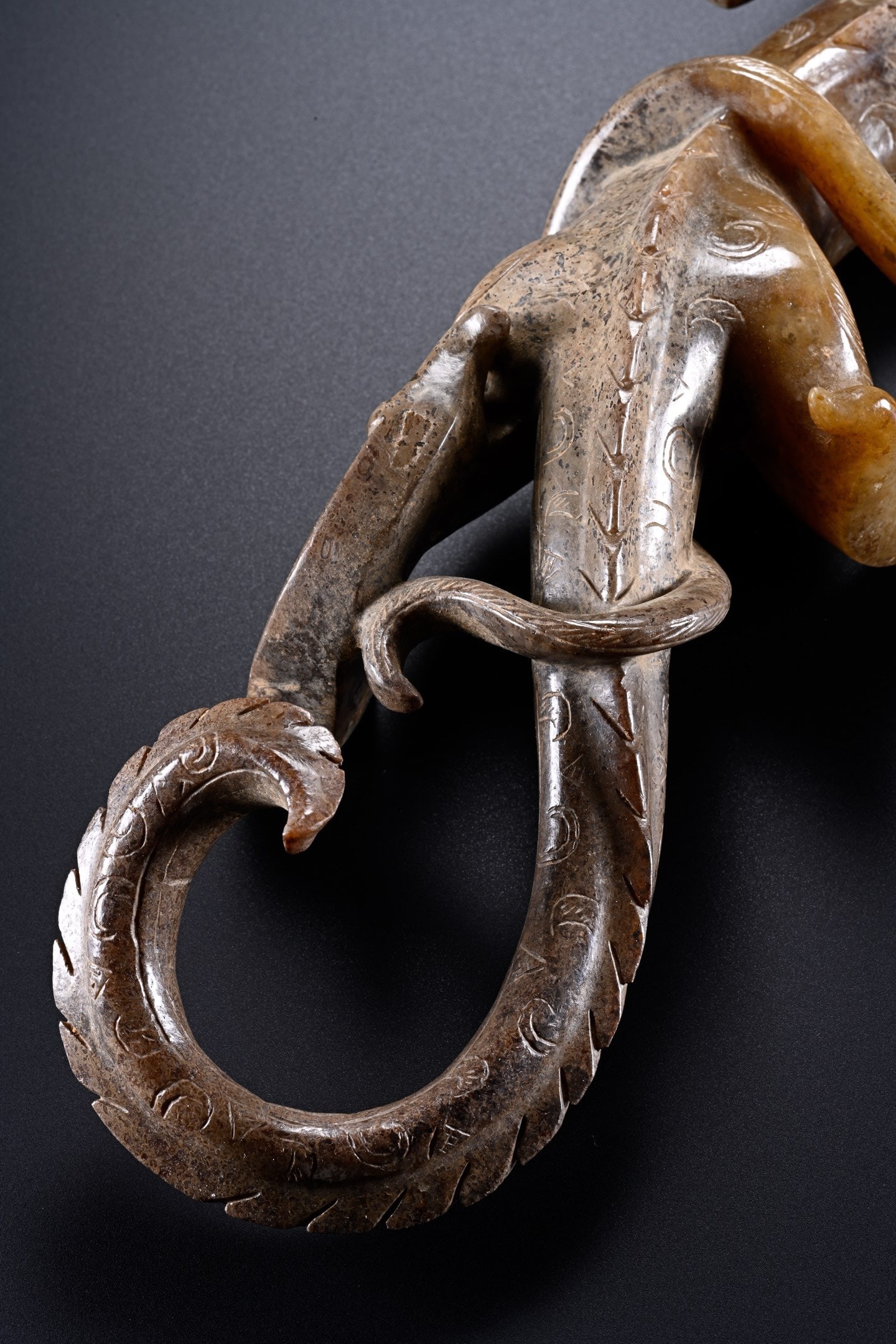 Jade Carved Chi Dragon Shape Figure - 9