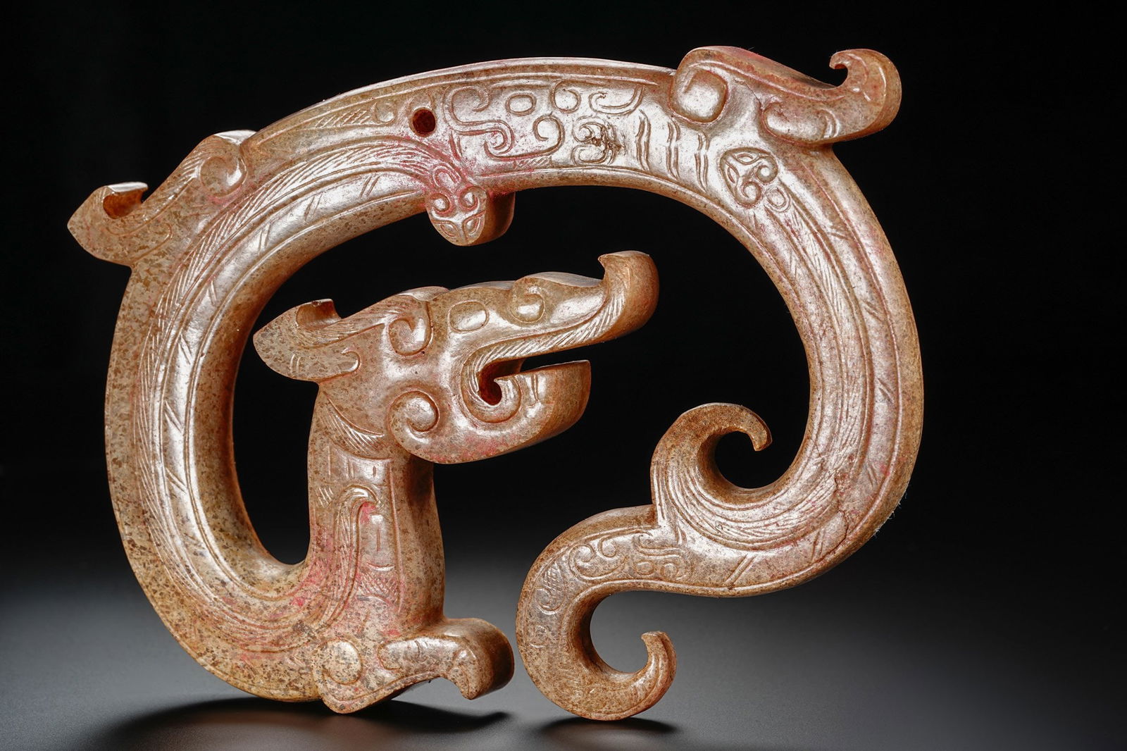 Jade Carved Dragon Shape Bi - 11