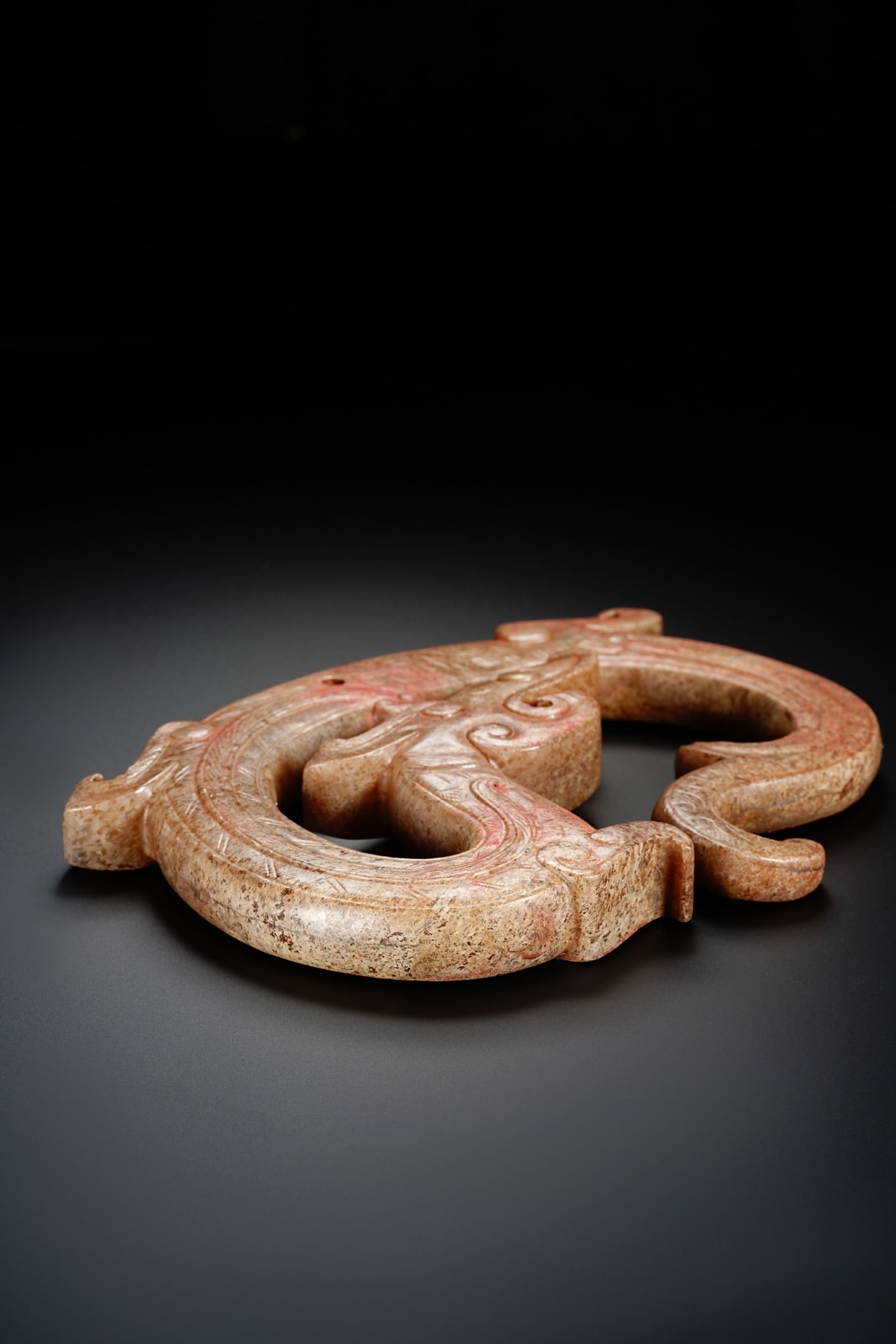 Jade Carved Dragon Shape Bi - 12