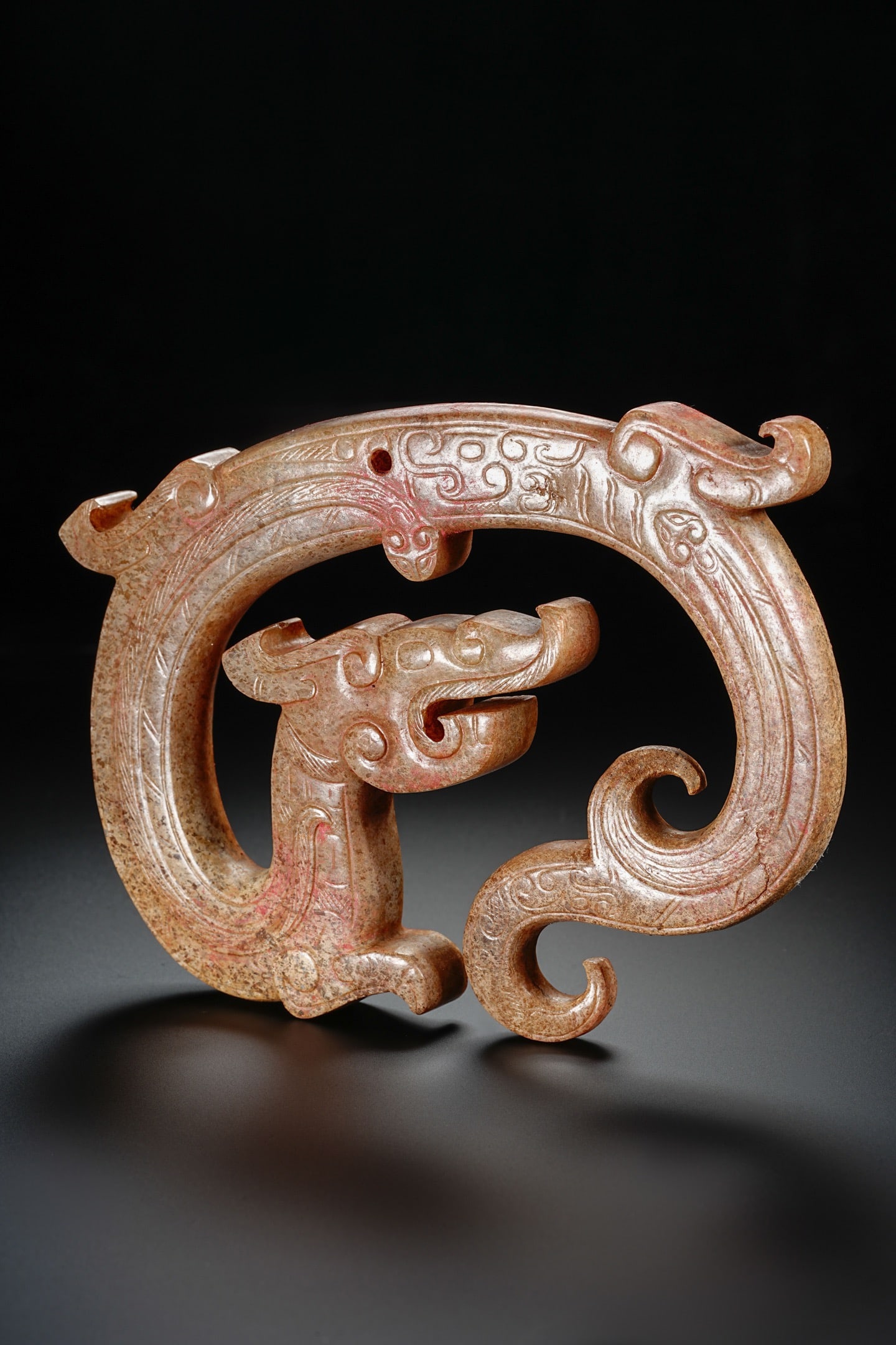 Jade Carved Dragon Shape Bi - 14