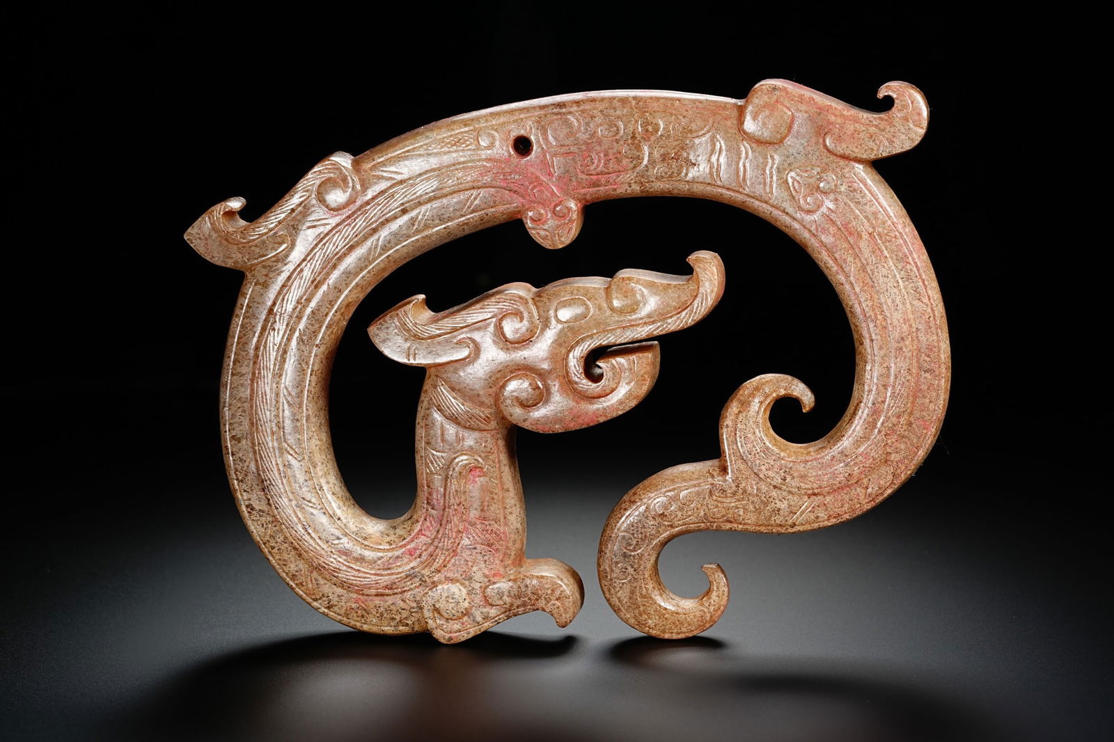 Jade Carved Dragon Shape Bi - 2