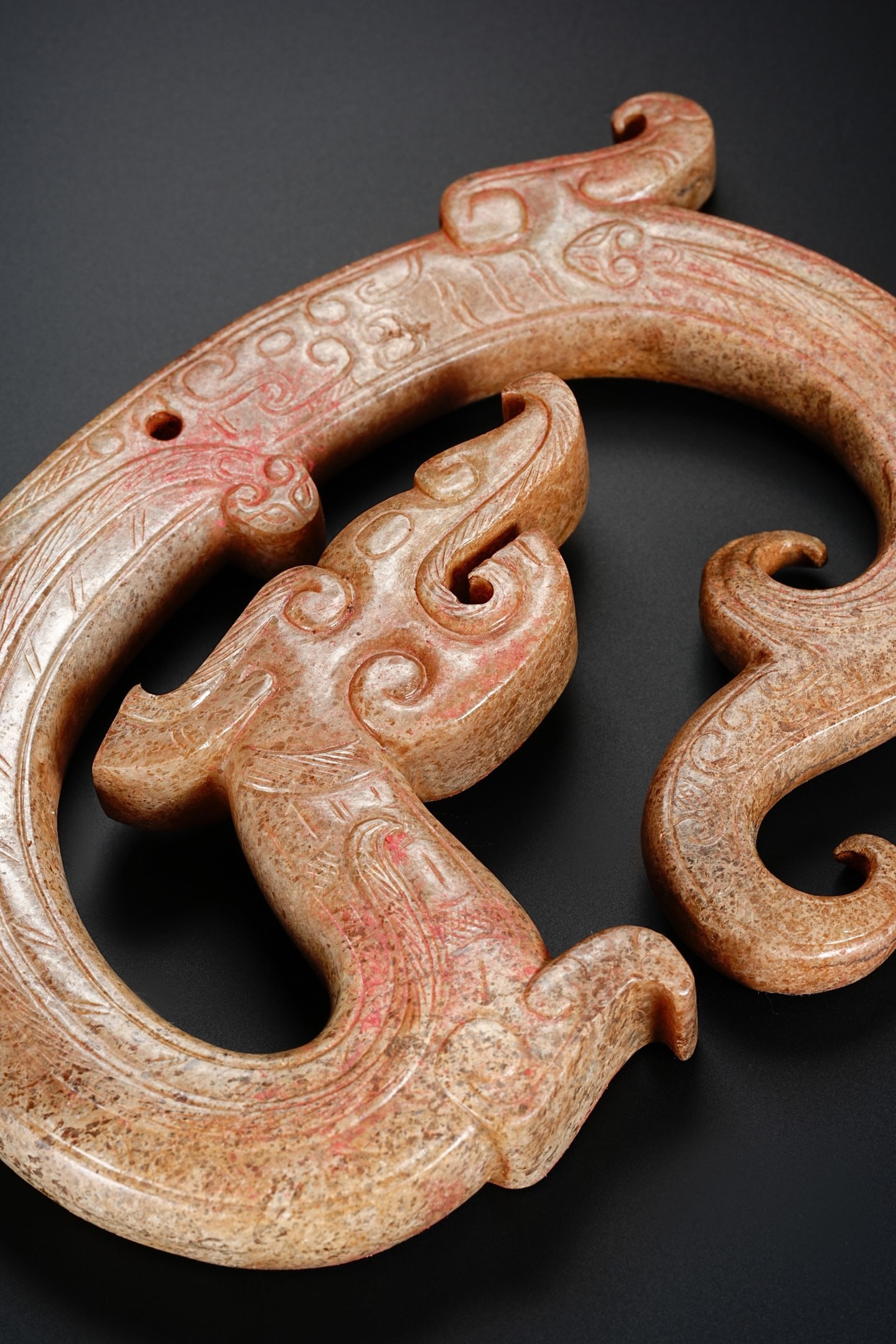 Jade Carved Dragon Shape Bi - 4
