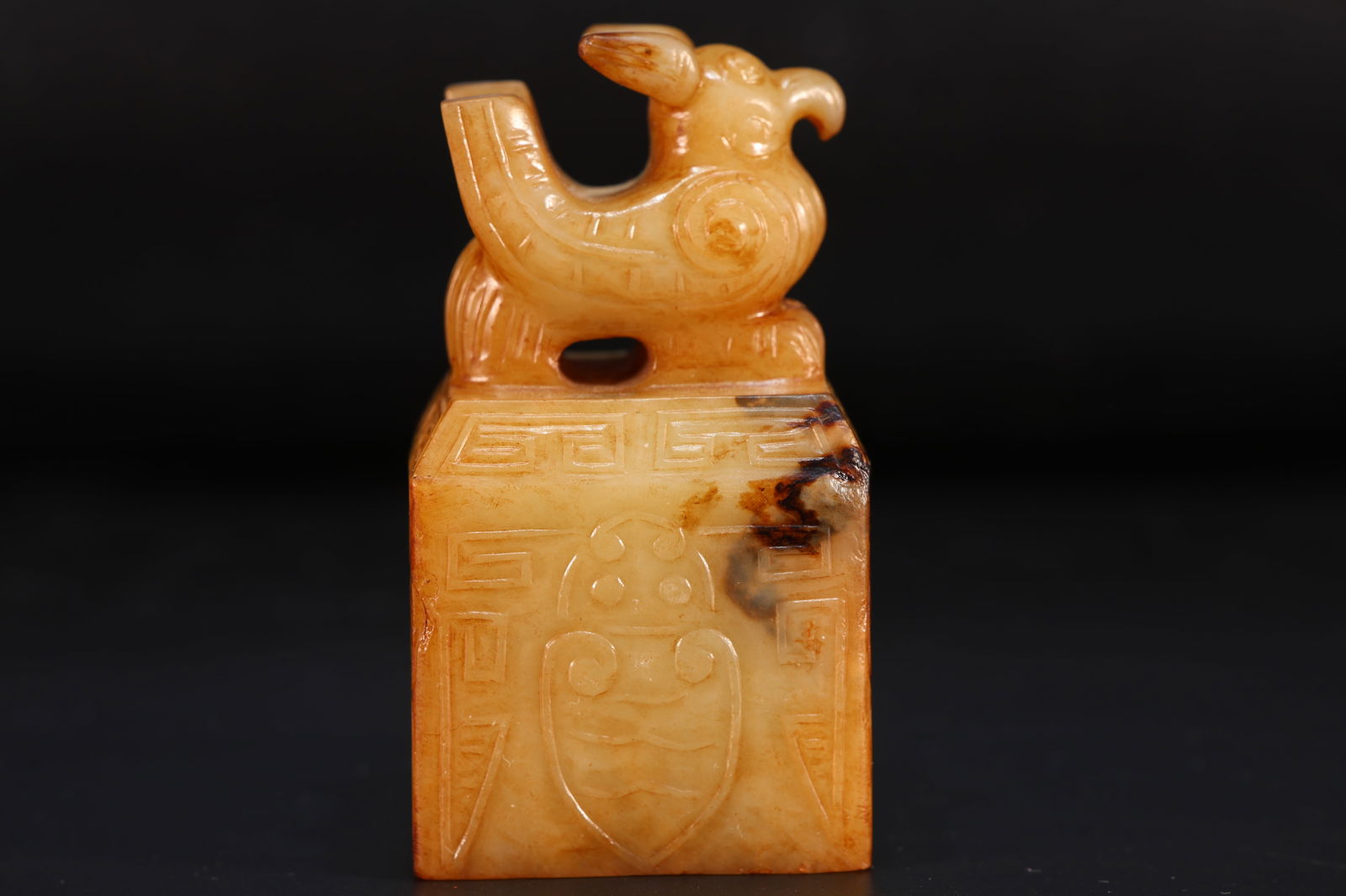 Jade Carved Beast Face Pattern Bird Shape Stone Seal - 5