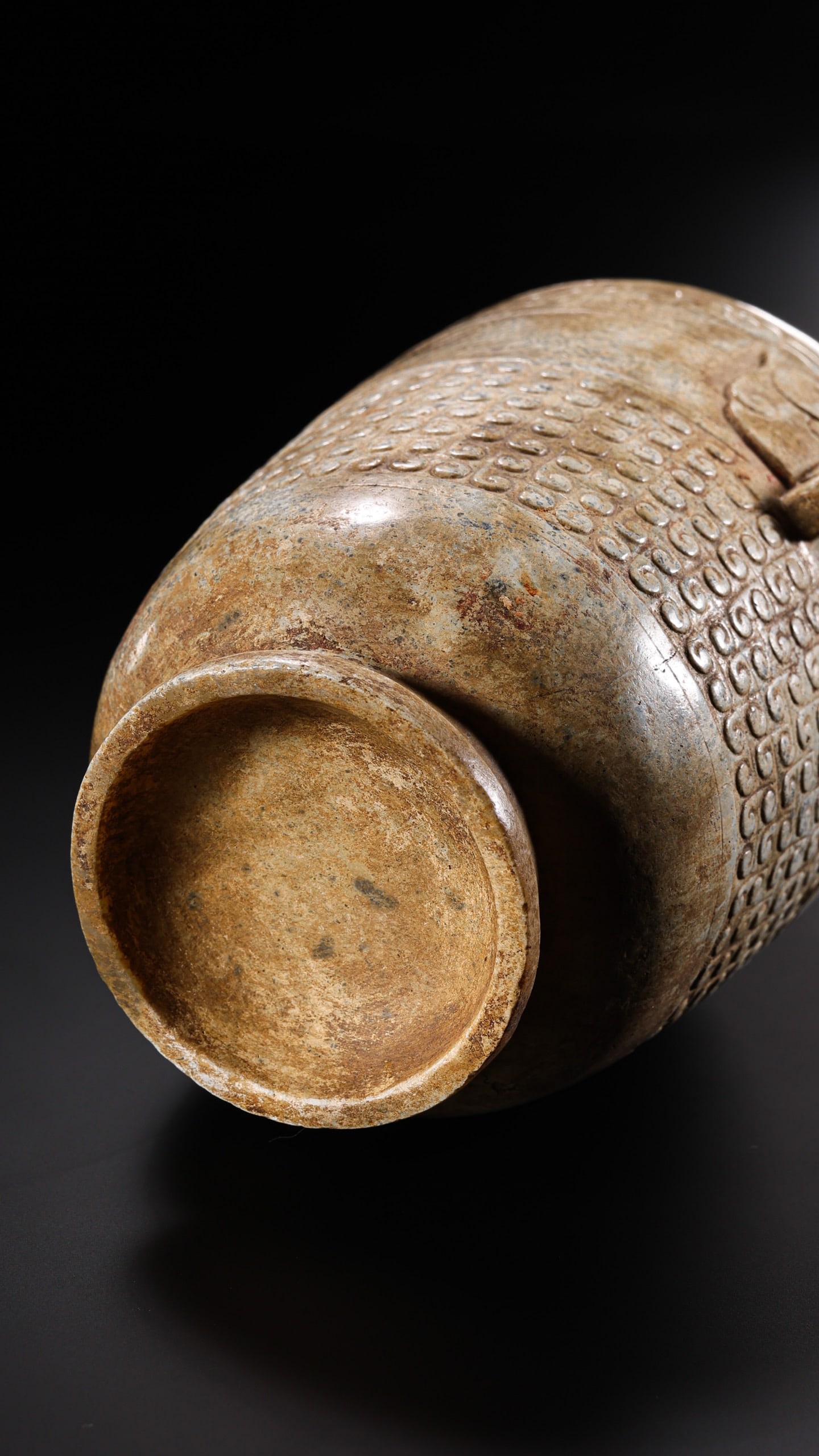 Jade Carved Cloud Pattern Double Beast Face Ears Lid Pot - 9