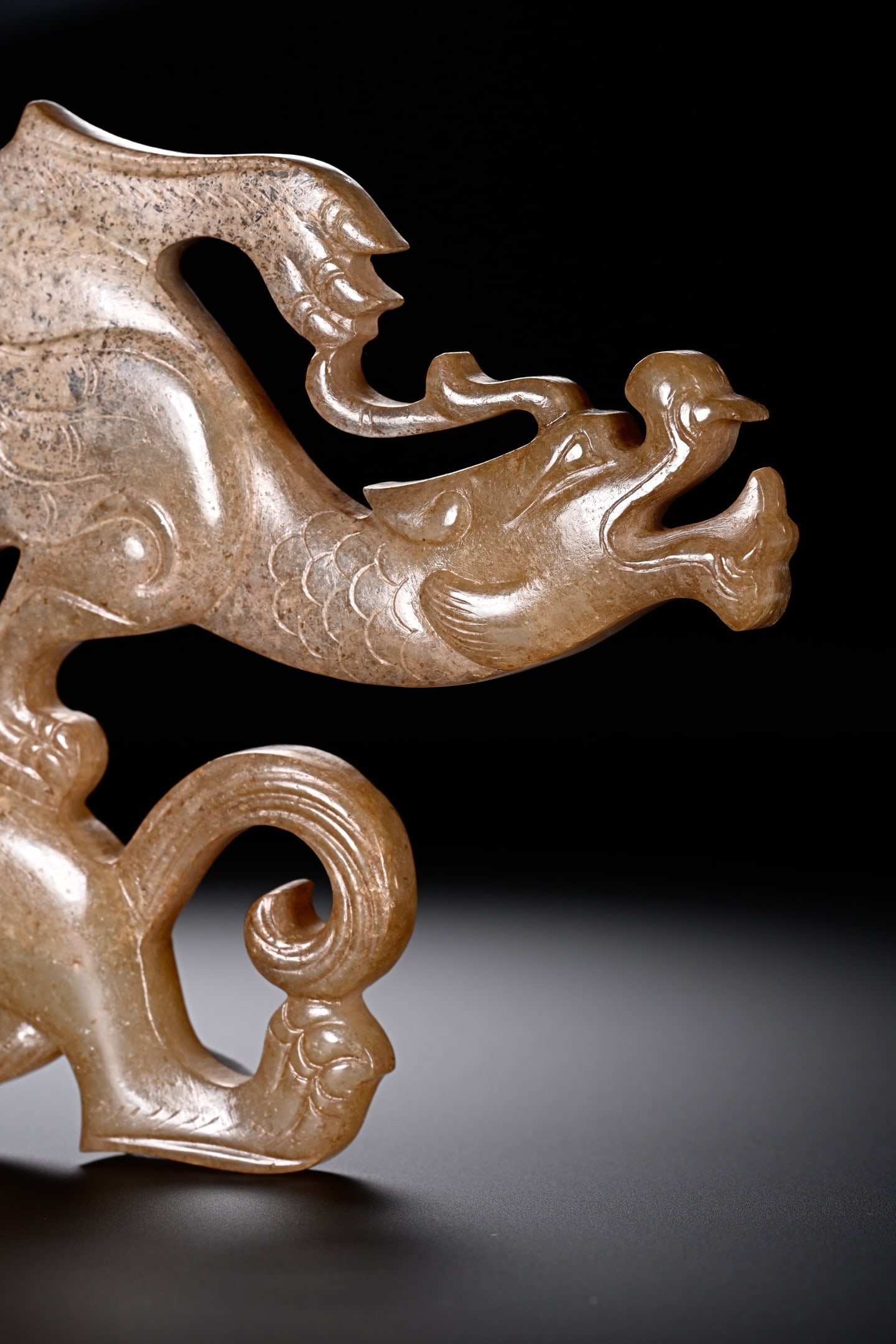 Jade Carved Dragon Shape Bi - 11