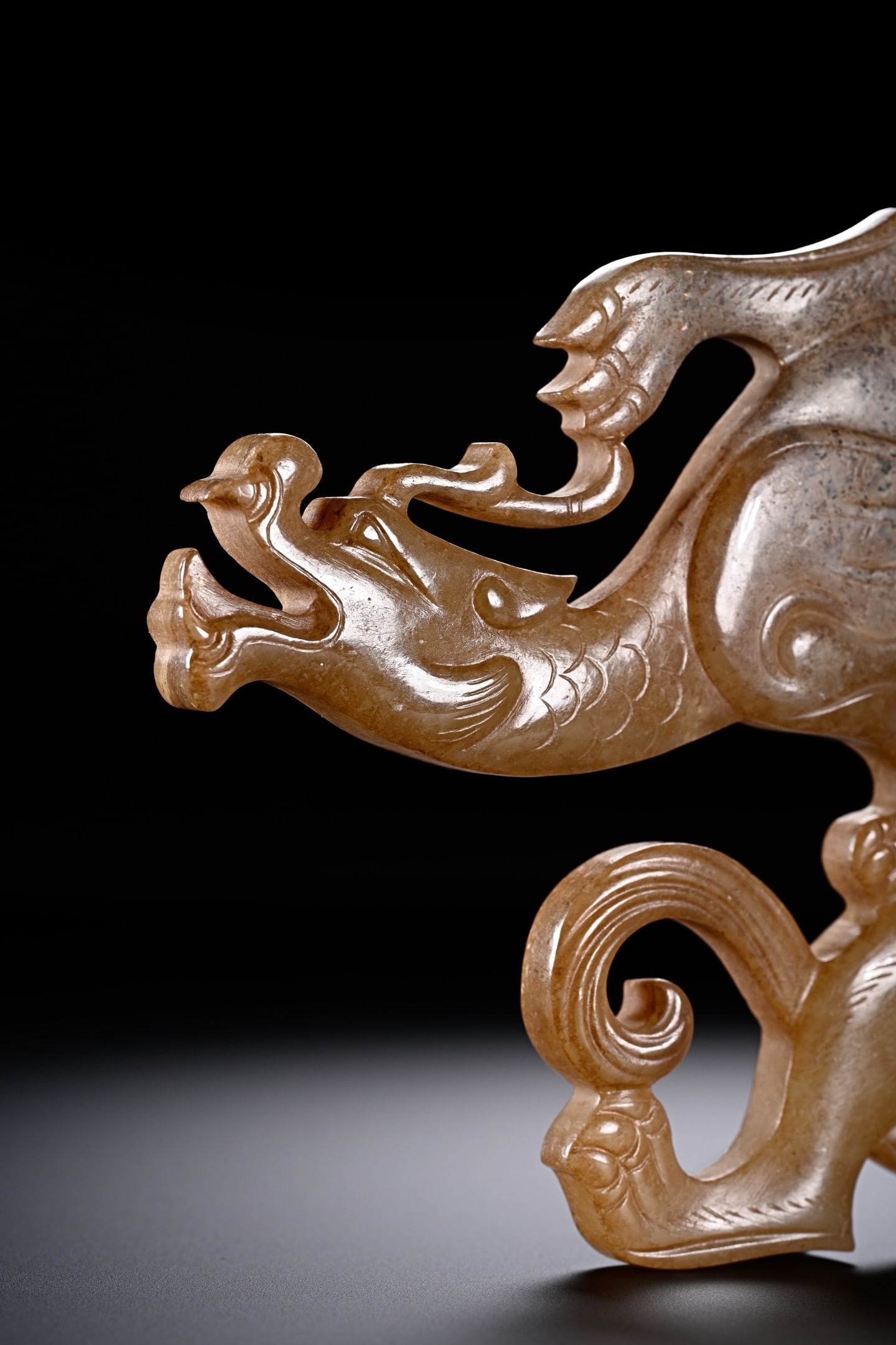 Jade Carved Dragon Shape Bi - 3