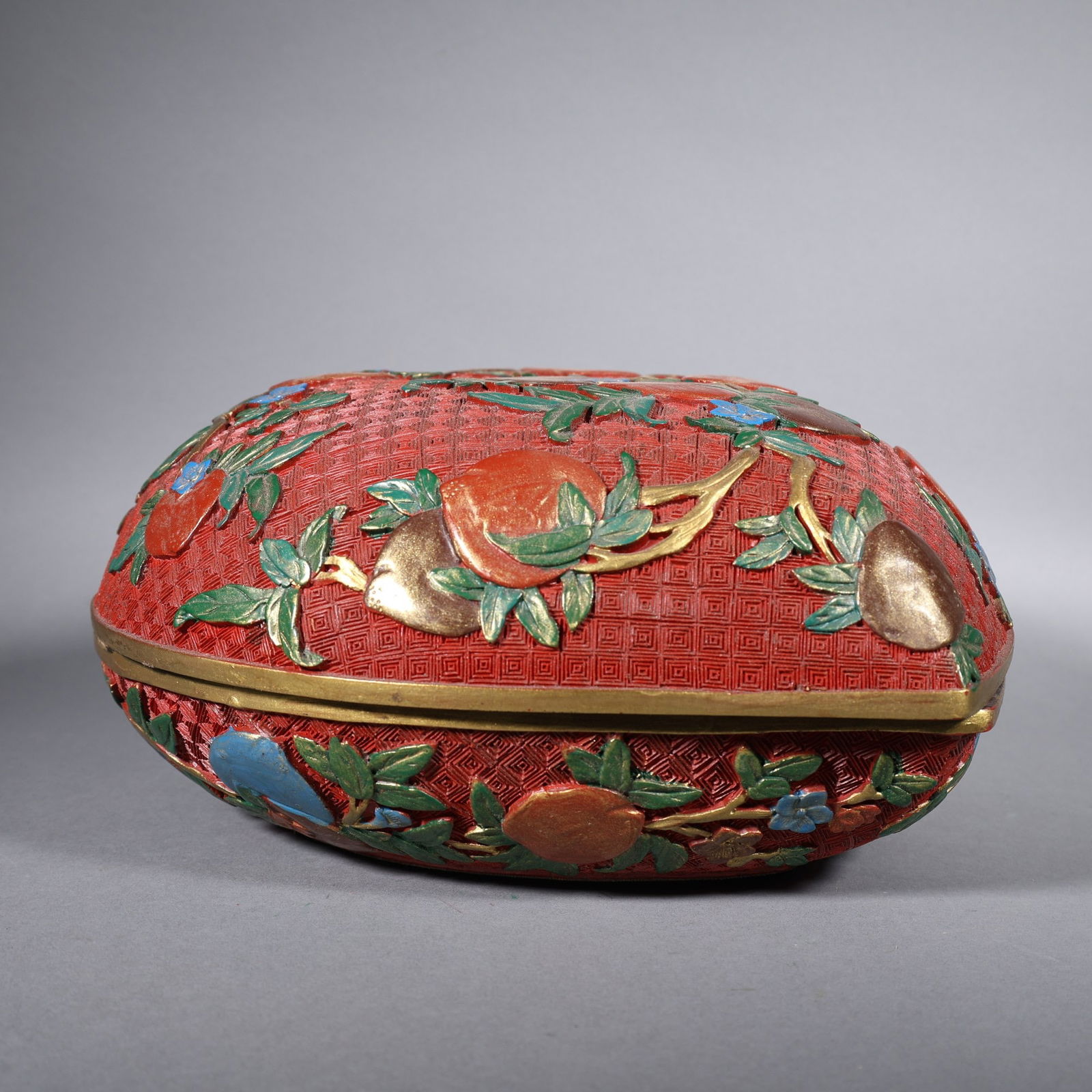 Lacquerware Red Carved Peach Pattern Lid Box - 6