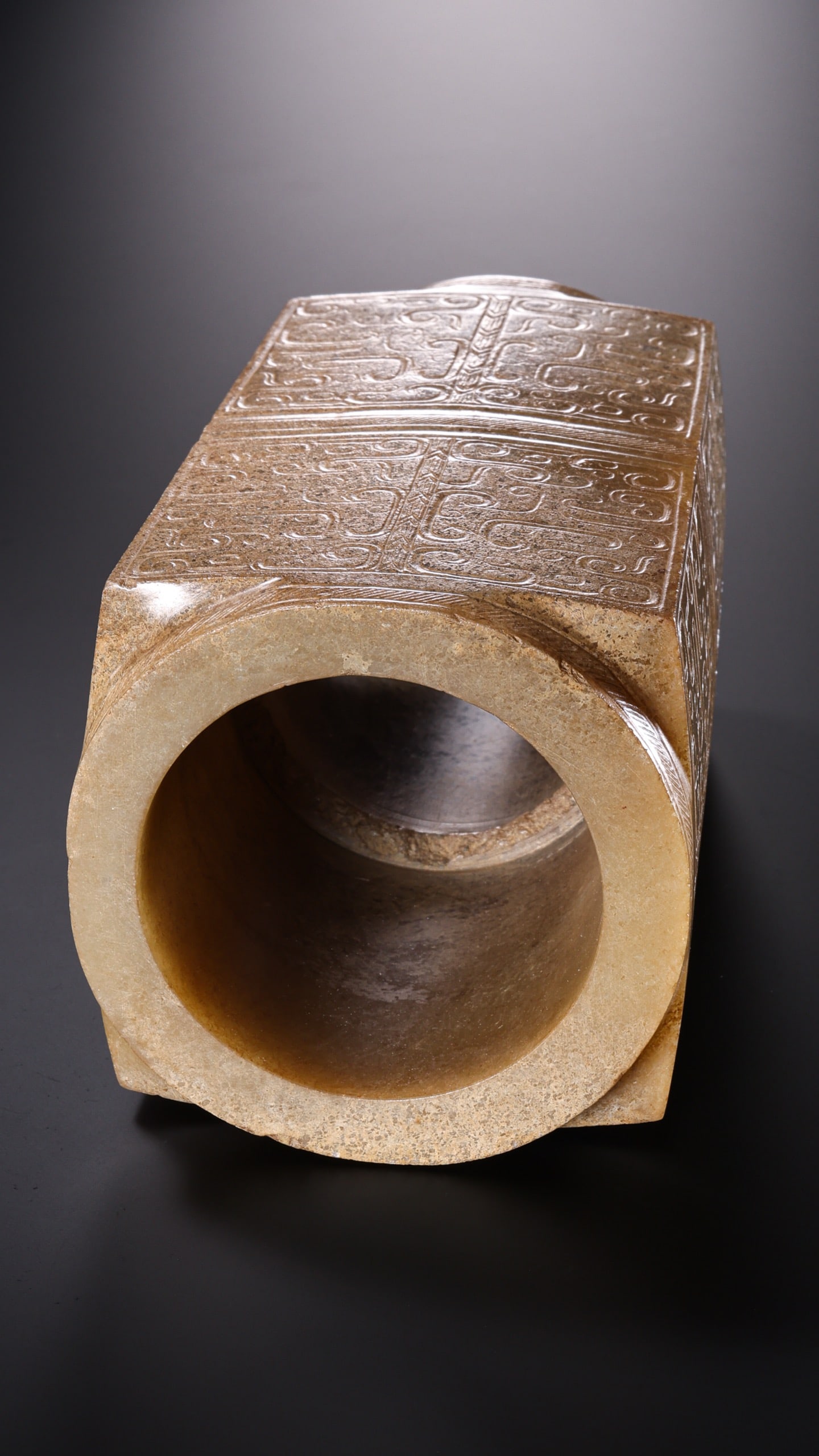 Jade Carved Beast Face Pattern Cong - 10