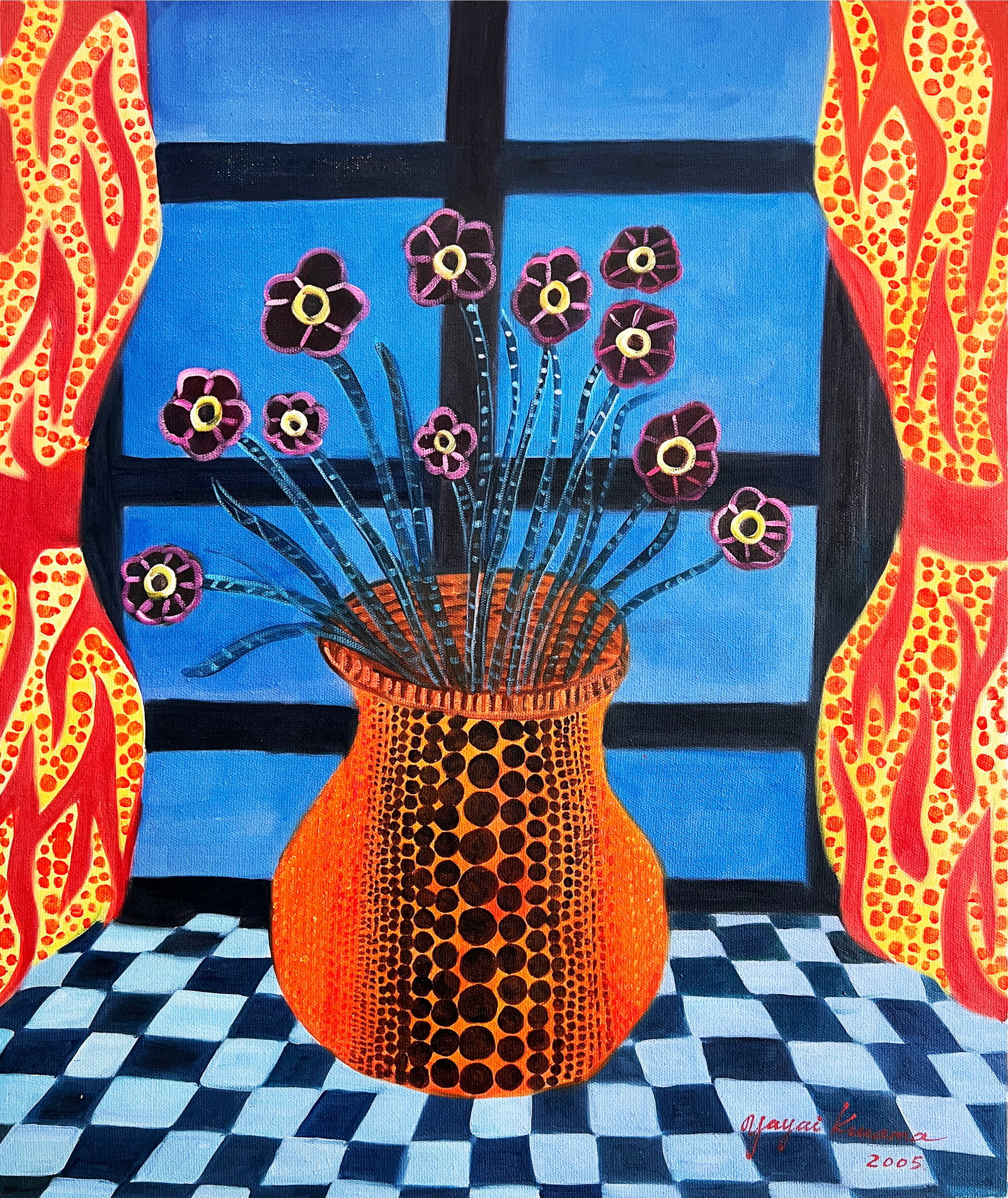 Yayoi Kusama, Flower Vase. Oil on Canvas: Yayoi Kusama, Flower Vase. Oil on Canvas (60 x 50cm)
