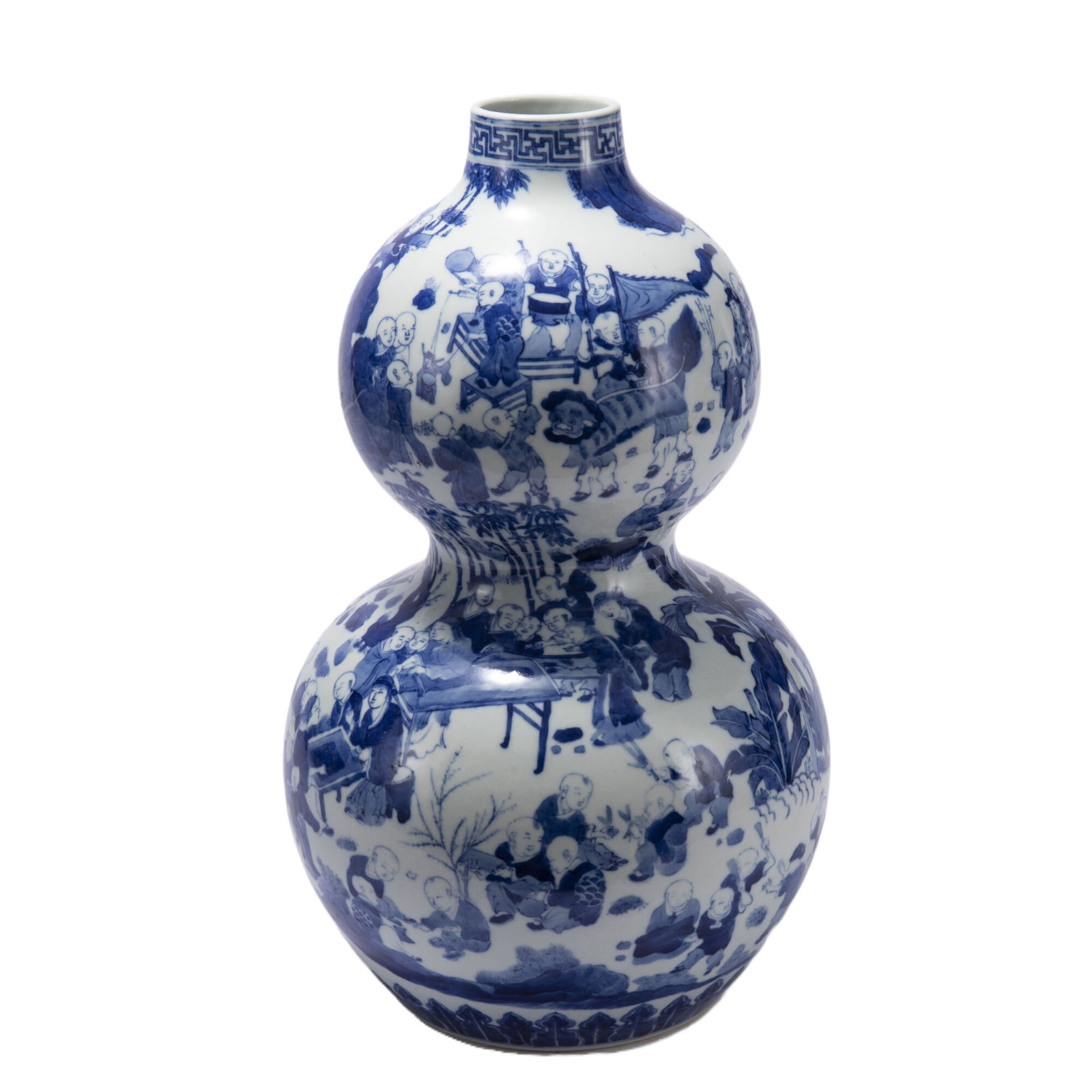 Blue and White Playing Children Pattern Porcelain Gourd Shape Vase: Blue and White Playing Children Pattern Porcelain Gourd Shape Vase (24 x 43cm,Weight 4540g)