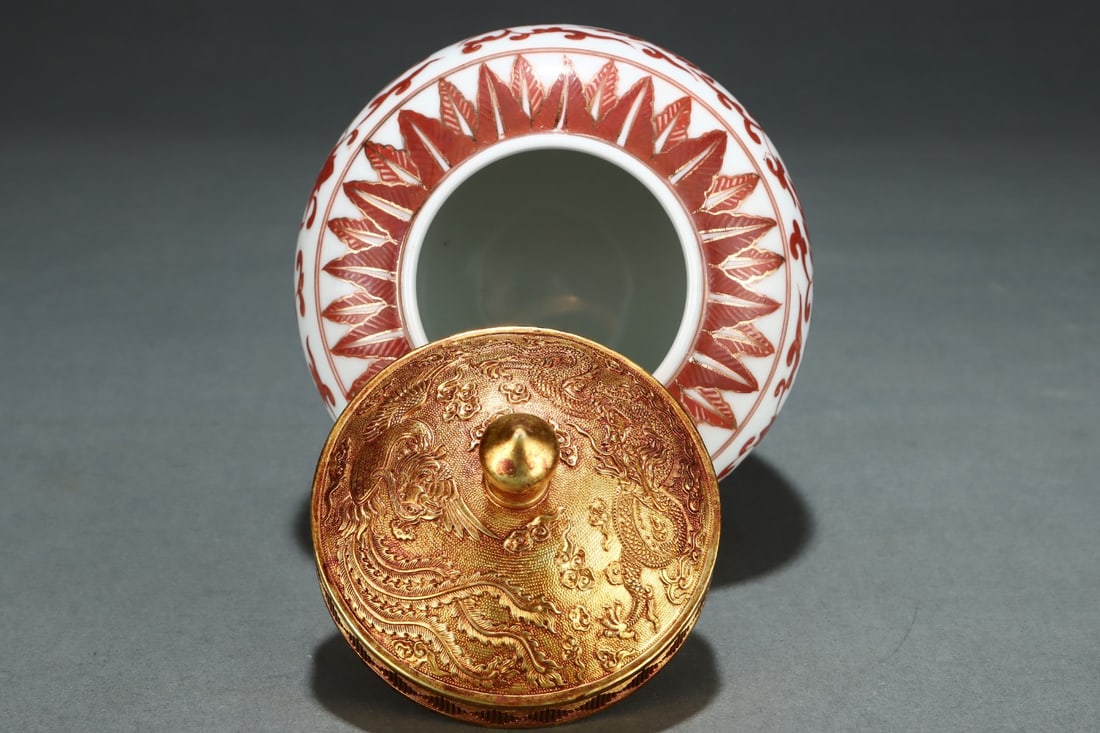 Orange Draw Flower and Phoenix Pattern Porcelain Pot - 8