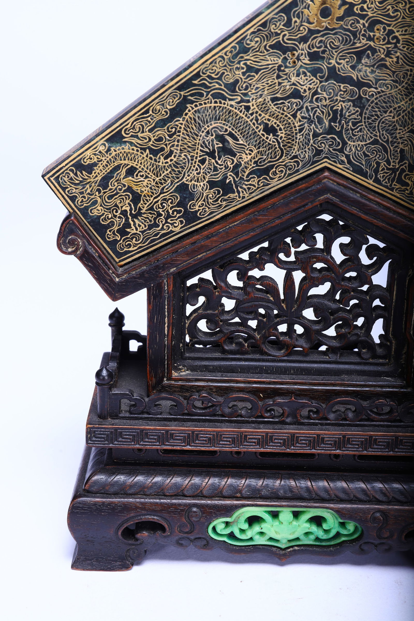 Jasper Jade Gold Drawing Dragon Pattern Qin - 3