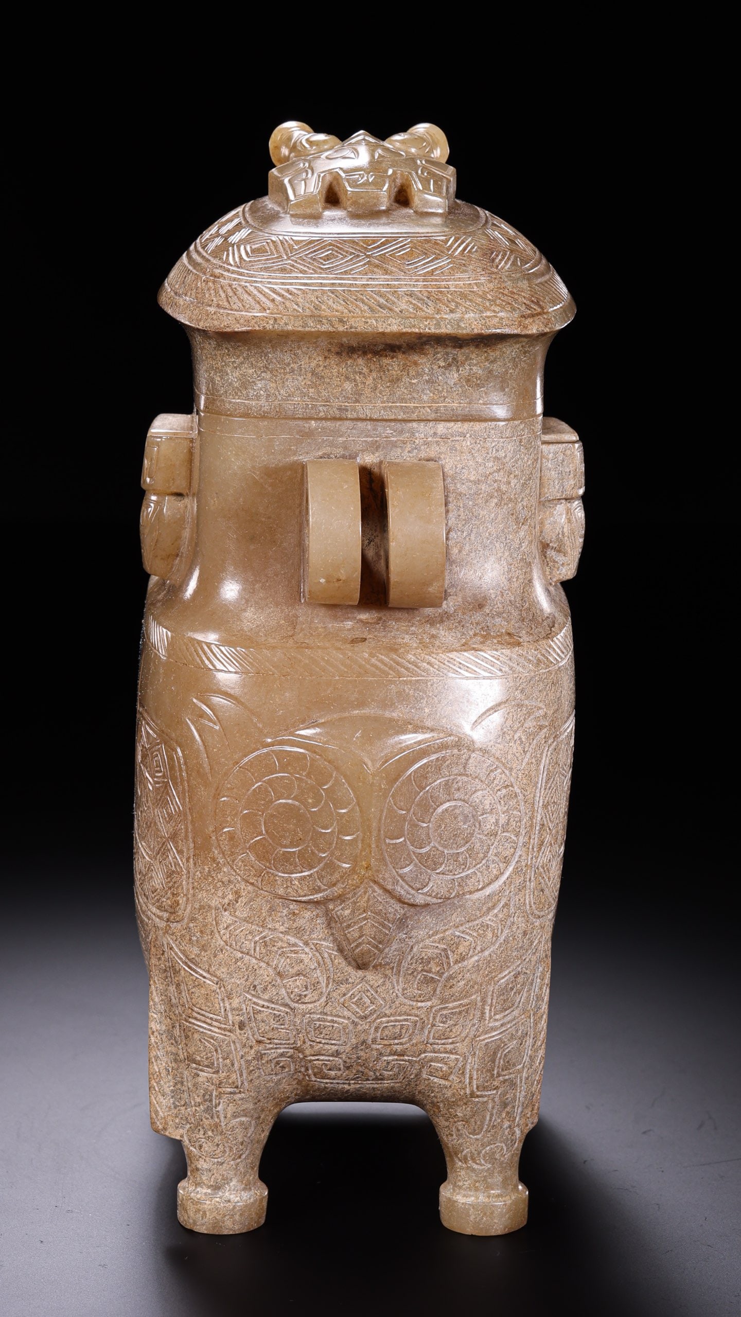 Jade Carved Beast Face Pattern Lid Pot - 10