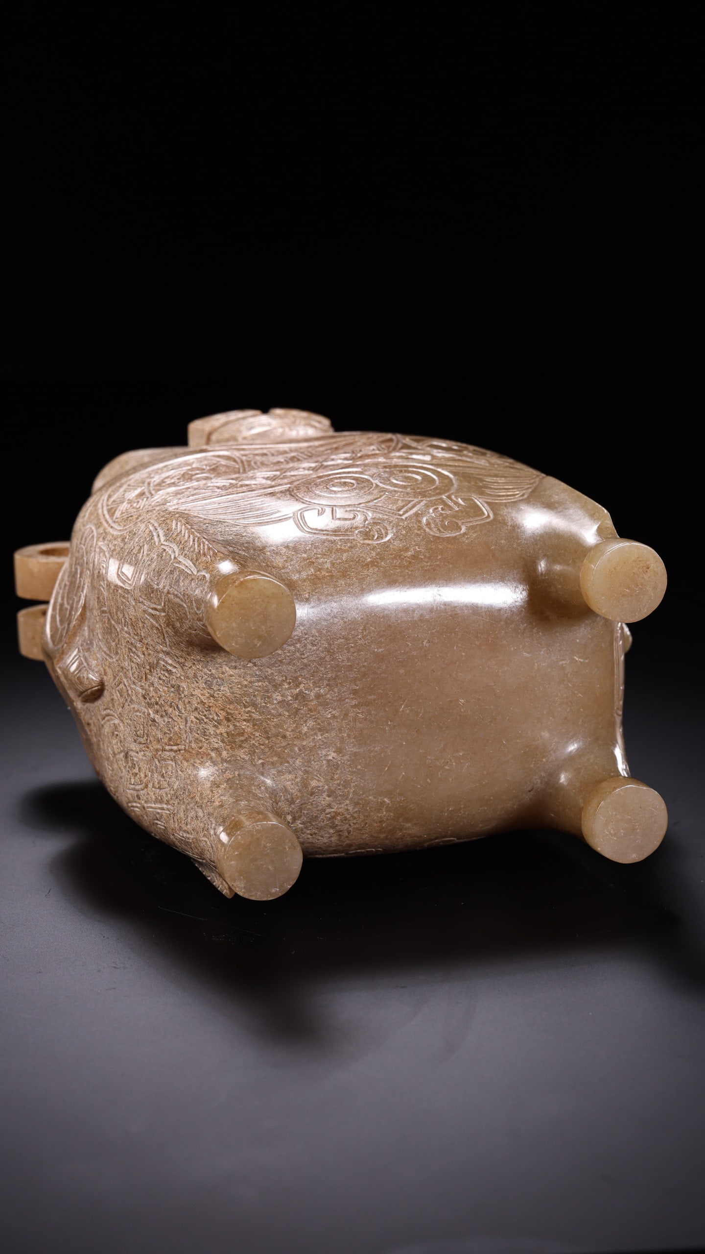 Jade Carved Beast Face Pattern Lid Pot - 2