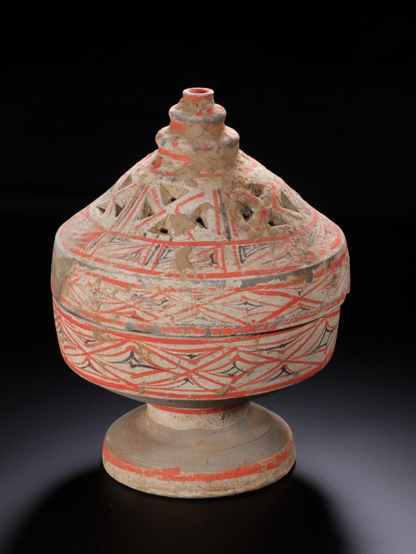 Pottery Colour Painted Flower Pattern Incense Burner - 8