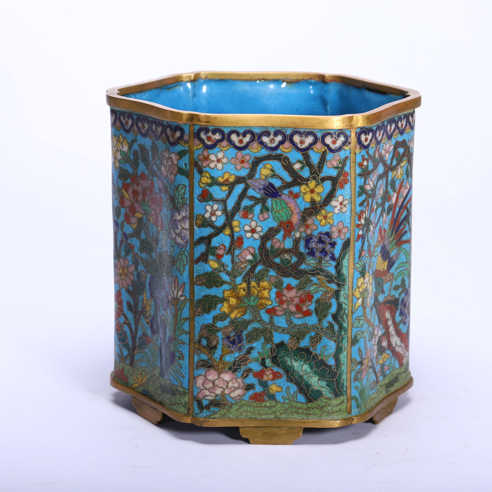 Bronze Cloisonne Carved Flower Pattern Brush Pot (1 of 9)