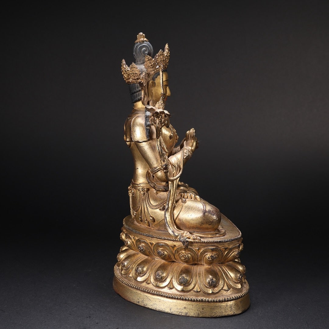 Gilt Bronze Manjushri Figure - 2