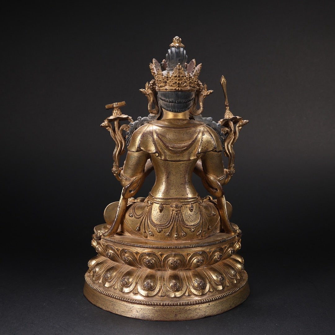 Gilt Bronze Manjushri Figure - 4