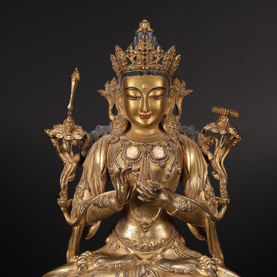 Gilt Bronze Manjushri Figure - 5