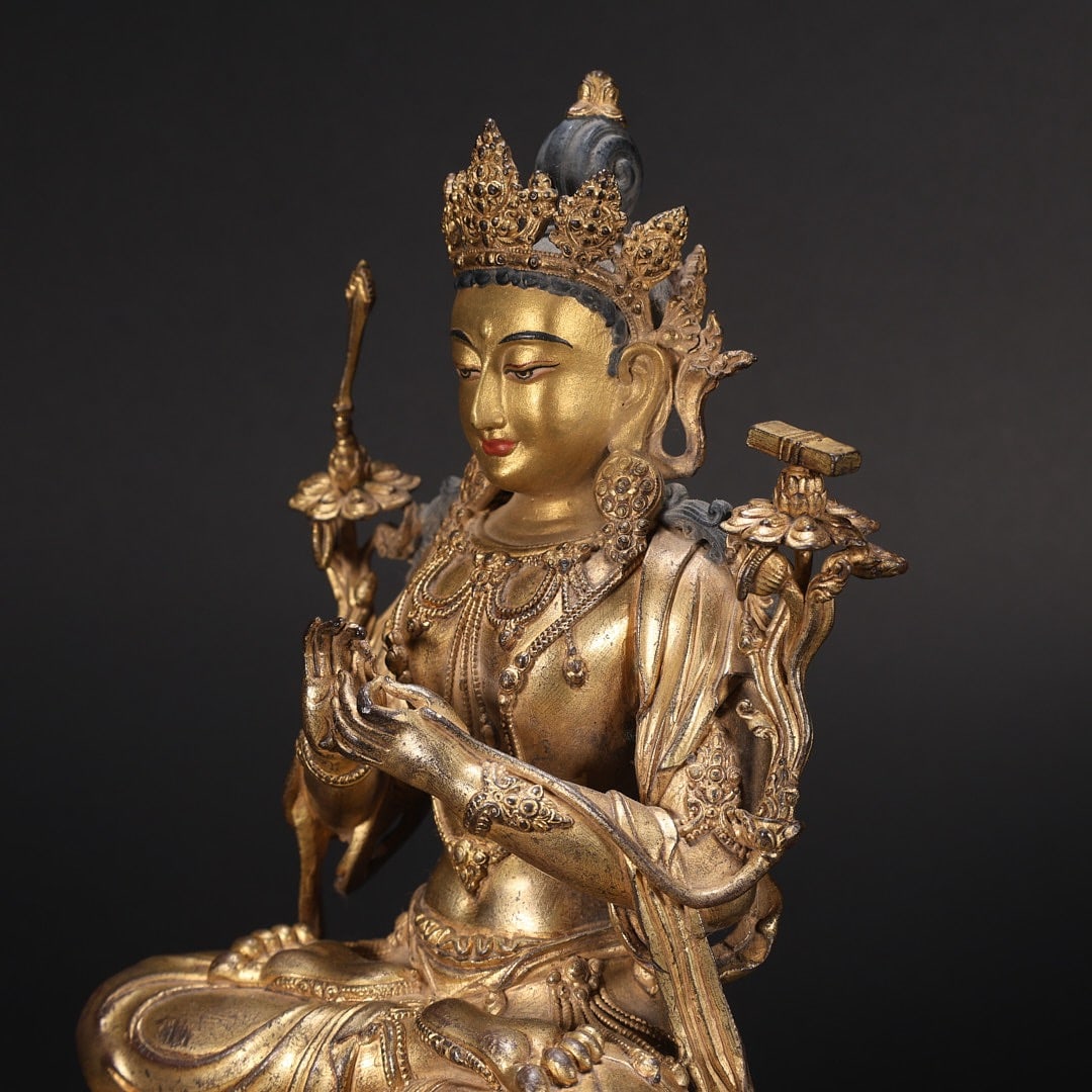 Gilt Bronze Manjushri Figure - 7