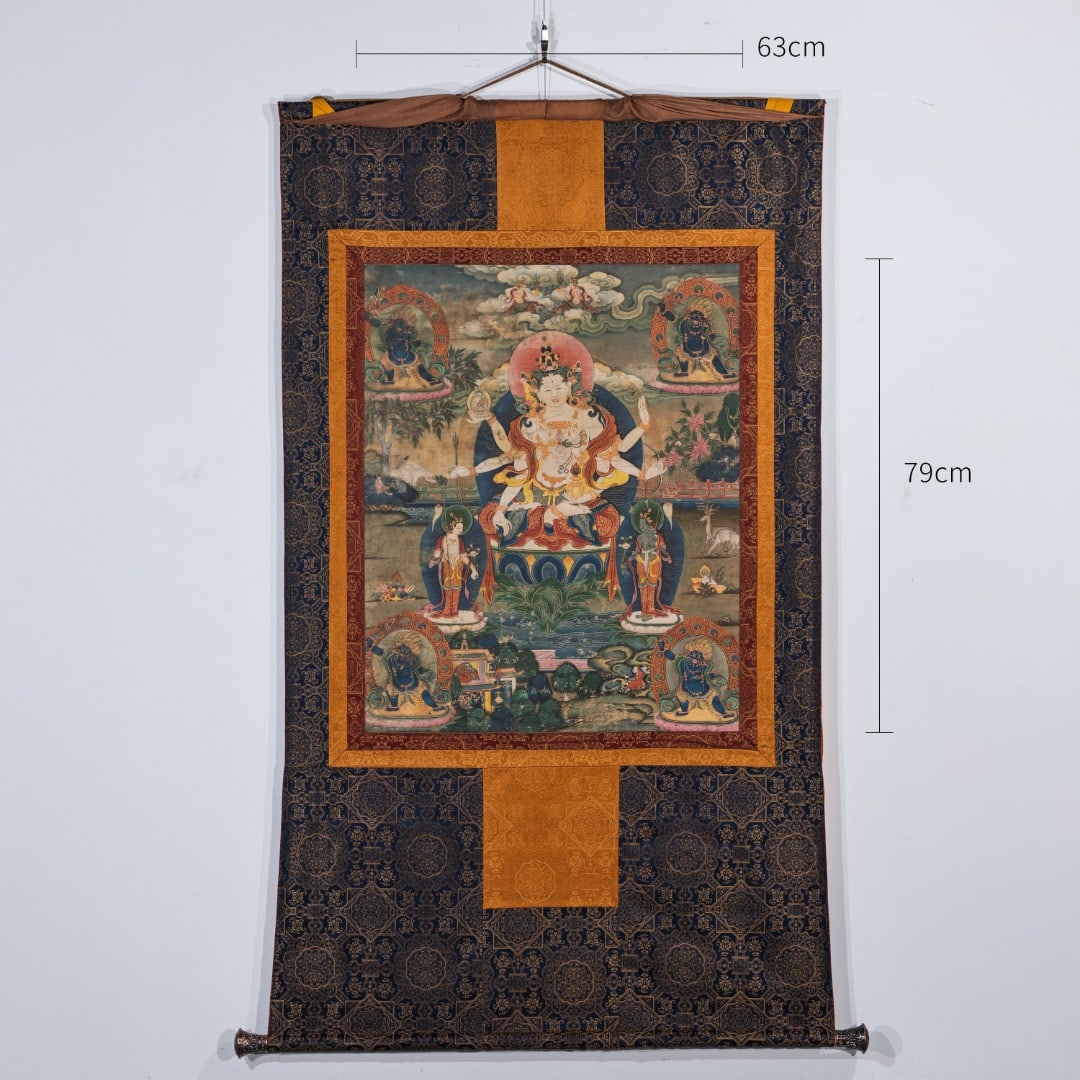 Colour Painted GuanYin Pattern Tangka - 8