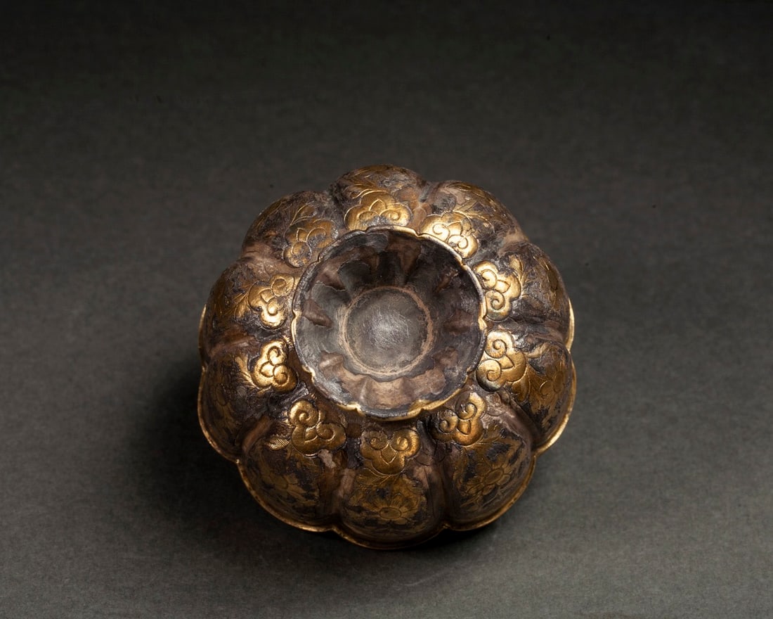 Gilt Silver Carved Flower Pattern Bowl - 7