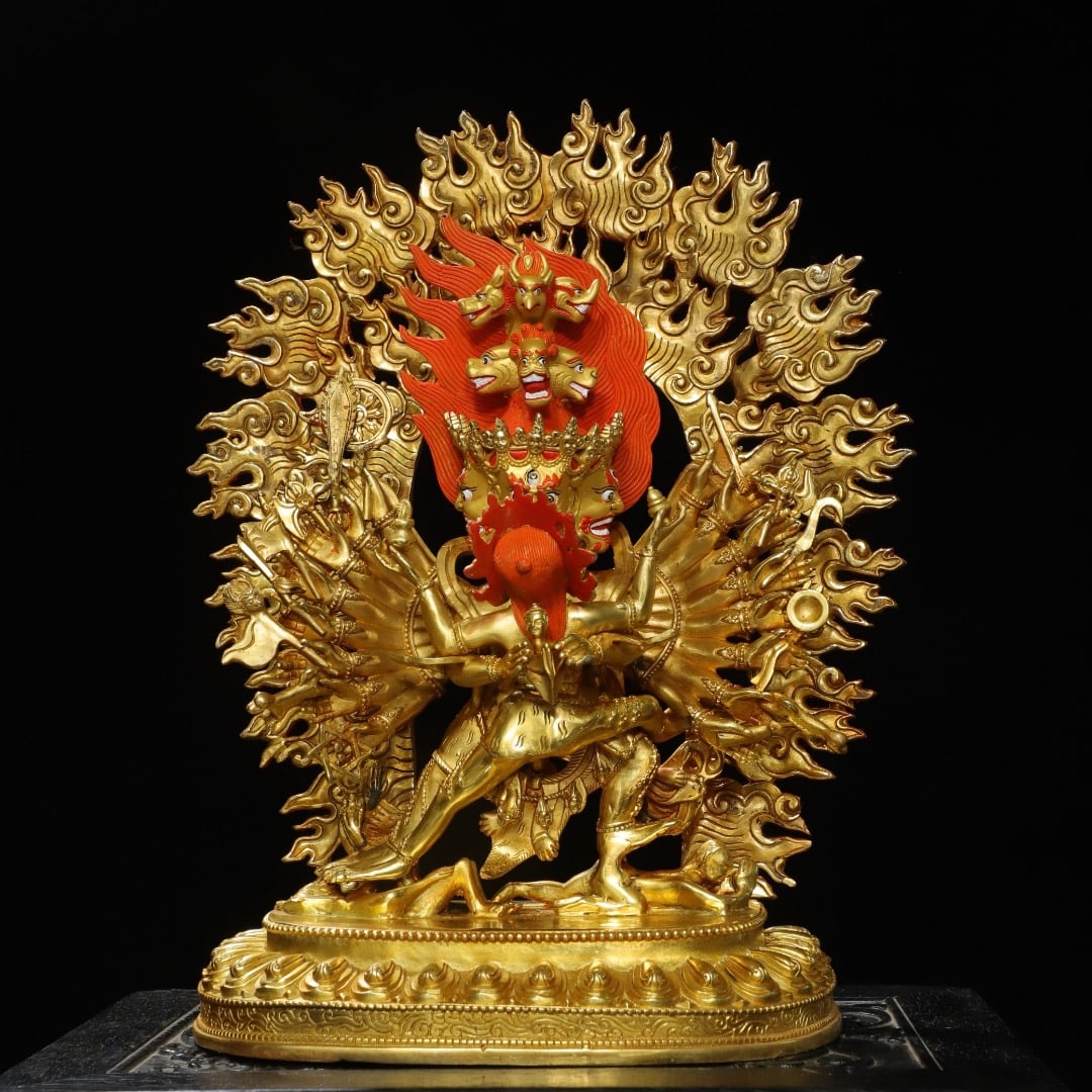 Gilt Bronze Colour Painted Yamantaka Figure: Gilt Bronze Colour Painted Yamantaka Figure (43 x 33 x 13cm,Weight 6.7kg)