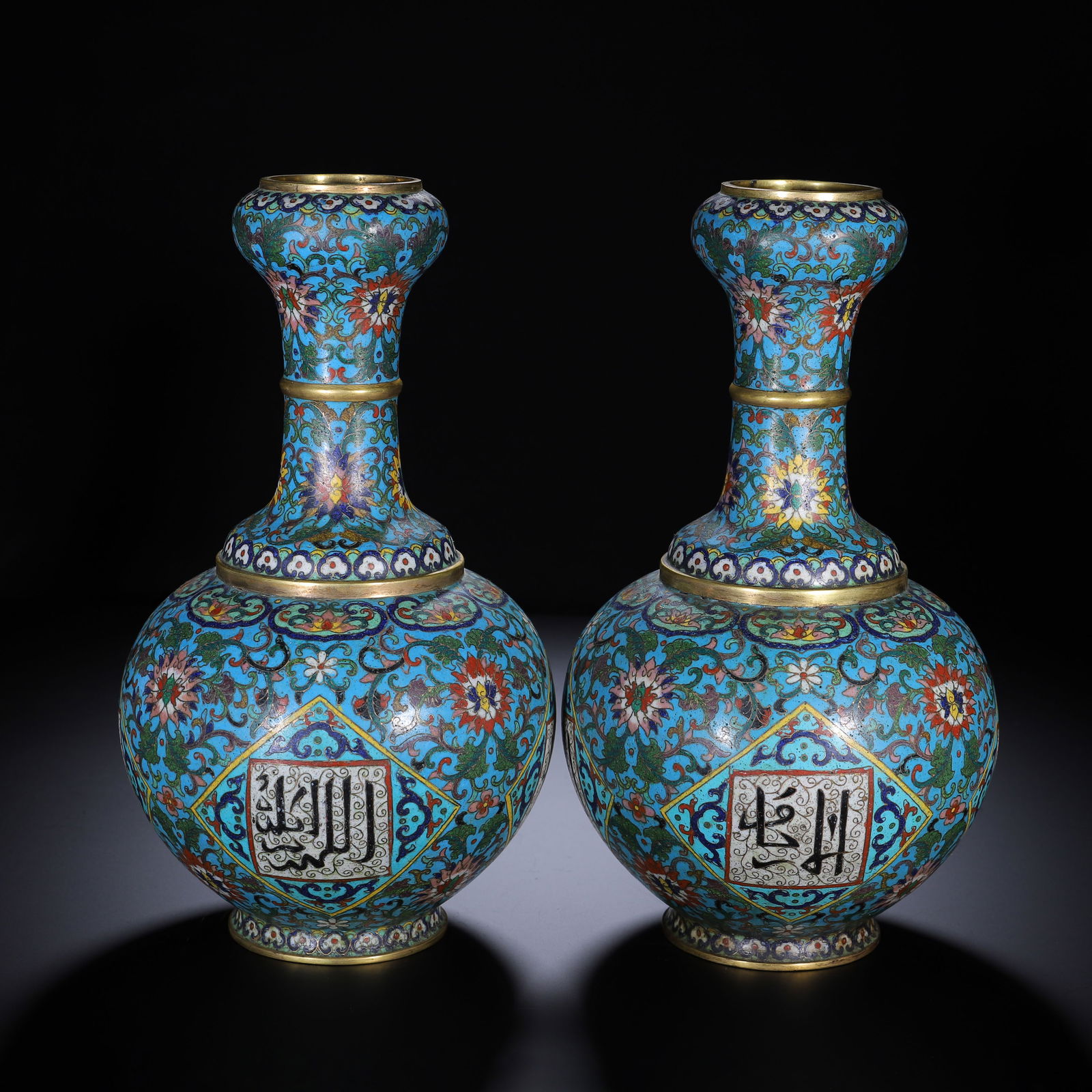 Pair of Bronze Cloisonne Carved Flower and Arven Pattern Vase (1 of 9)