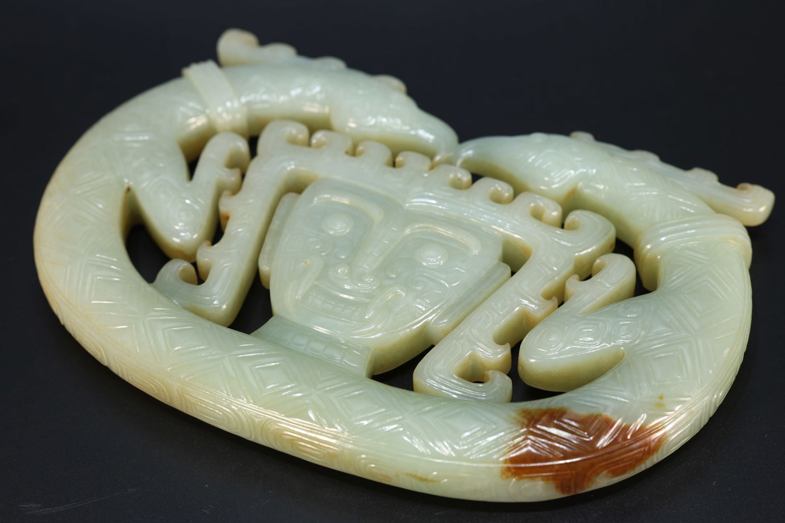 Jade Carved Beast Face and Bird Pattern Bi - 11
