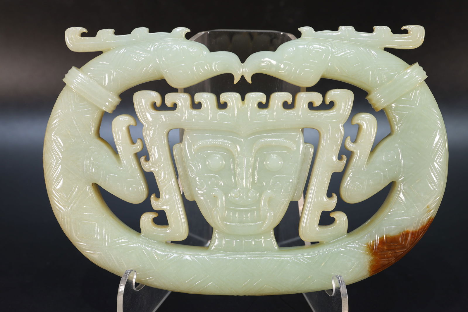 Jade Carved Beast Face and Bird Pattern Bi: Jade Carved Beast Face and Bird Pattern Bi (16.8 x 7.5 x 1.8cm)