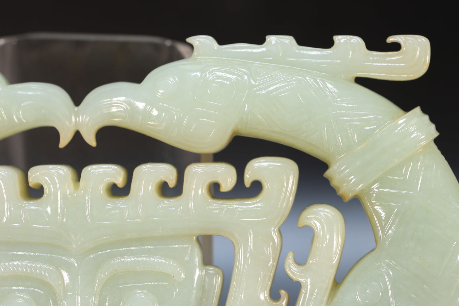 Jade Carved Beast Face and Bird Pattern Bi - 3