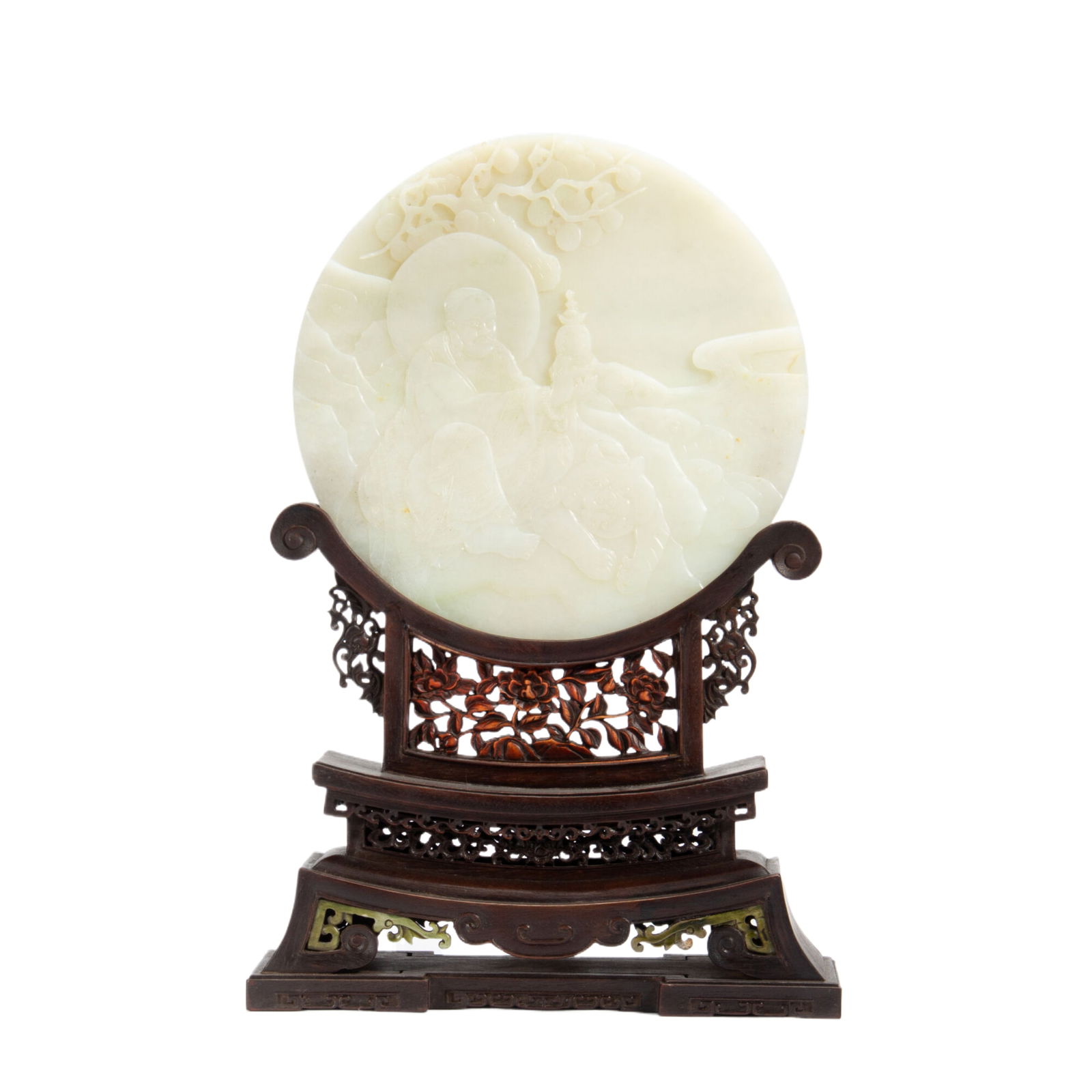 Jade Inlaid Red Sandalwood Carved Character Pattern Table Plaque (1 of 11)