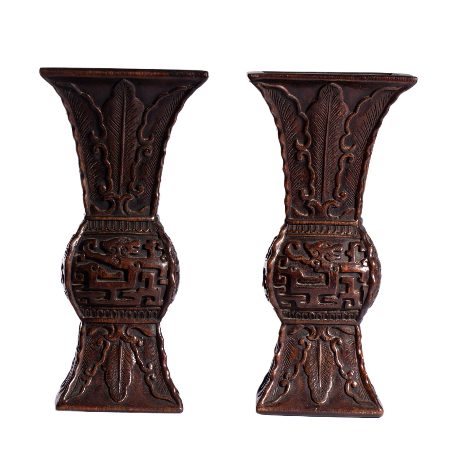 Pair of Agarwood Carved Dragon Pattern Flower Pot: Pair of Agarwood Carved Dragon Pattern Flower Pot (12.5 x 12.5 x 26cm,Weight 710g)