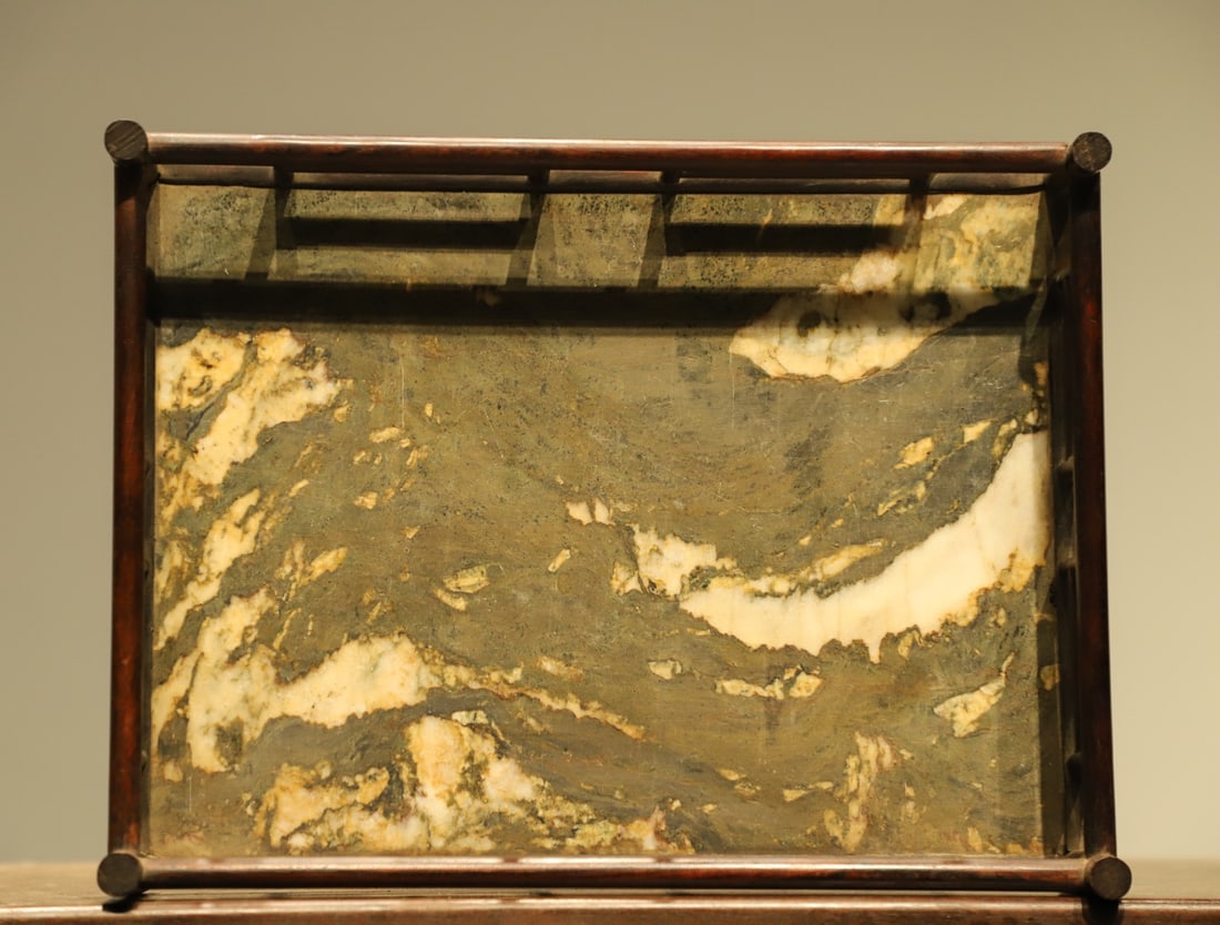 Rosewood Inlaid Marble Plate: Rosewood Inlaid Marble Plate (37 x 28 x 7.5cm)