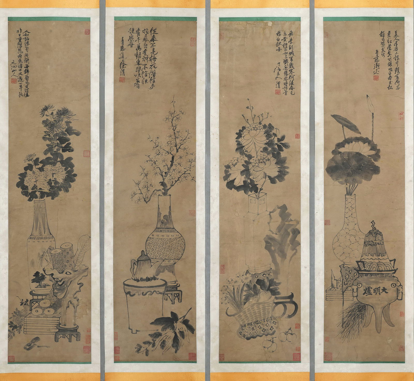 Xu Wei Mark, Four Chinese Furnishing Paintings. Ink on Paper, Hanging Scroll: Xu Wei Mark, Four Chinese Furnishing Paintings. Ink on Paper, Hanging Scroll (137 x 34cm)