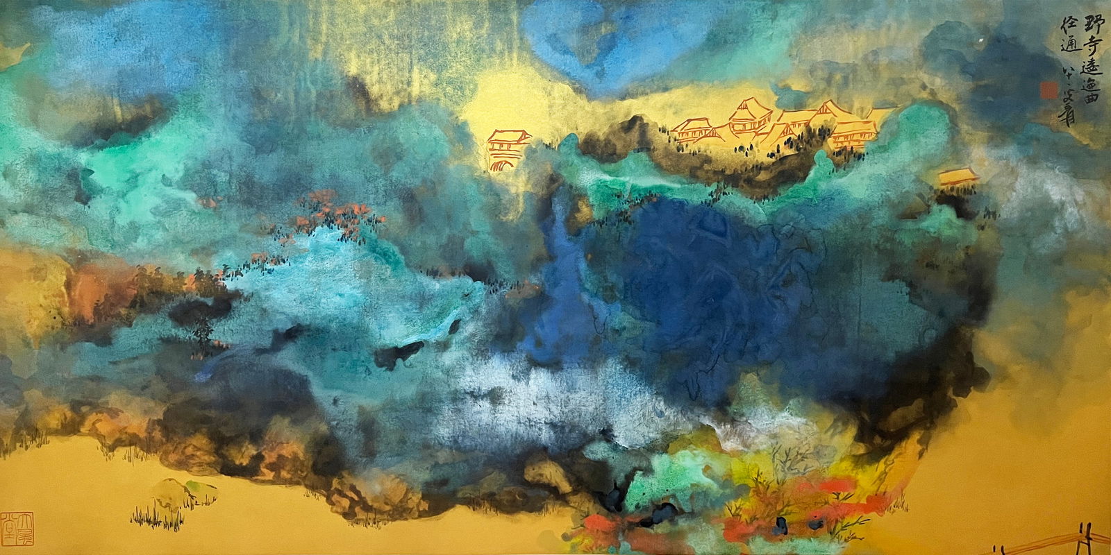 Zhang Daqian Mark, Chinese Landscape Painting. Ink and Color on Paper, Mounted: Zhang Daqian Mark, Chinese Landscape Painting. Ink and Color on Paper, Mounted (137 x 67cm)