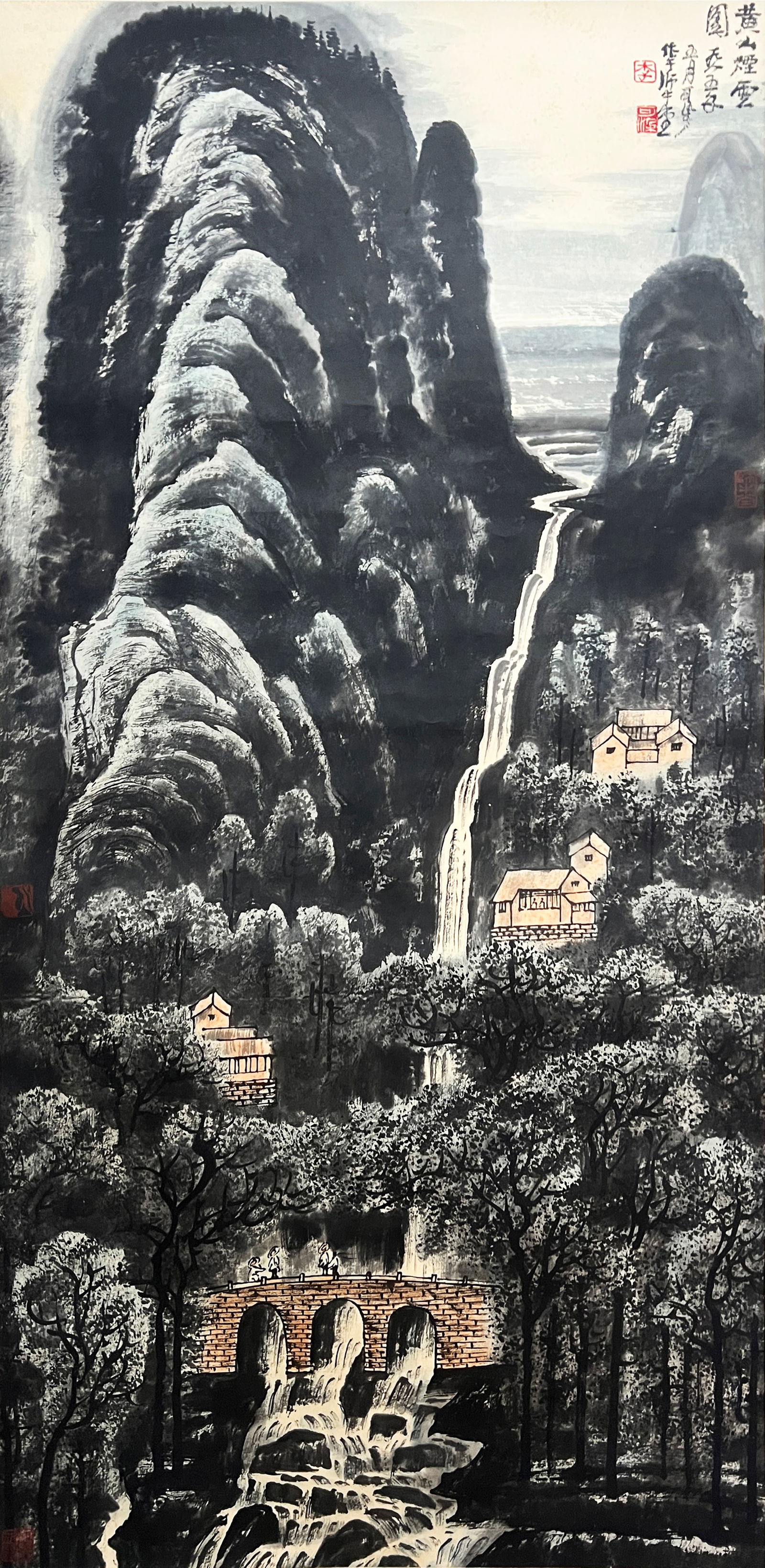 Li Kaiting Mark, Chinese Landscape Painting. Ink and Color on Paper, Hanging Scroll: Li Kaiting Mark, Chinese Landscape Painting. Ink and Color on Paper, Hanging Scroll (137 x 68cm)