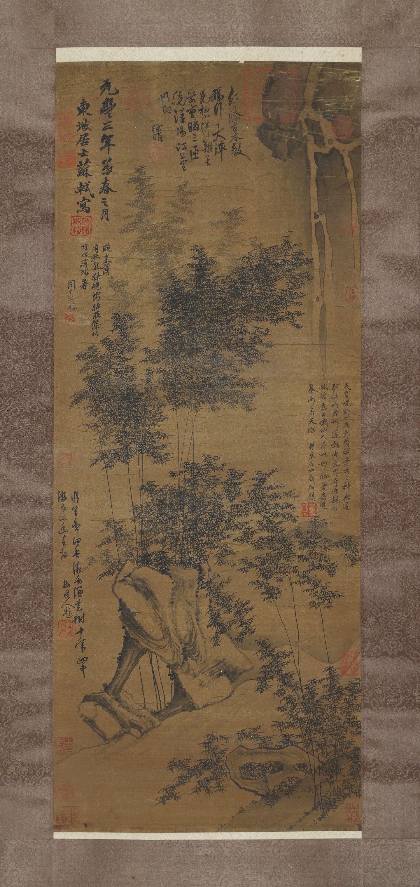 Su Shi Mark, Chinese Waterfall Painting. Ink on Silk, Hanging Scroll (1 of 7)