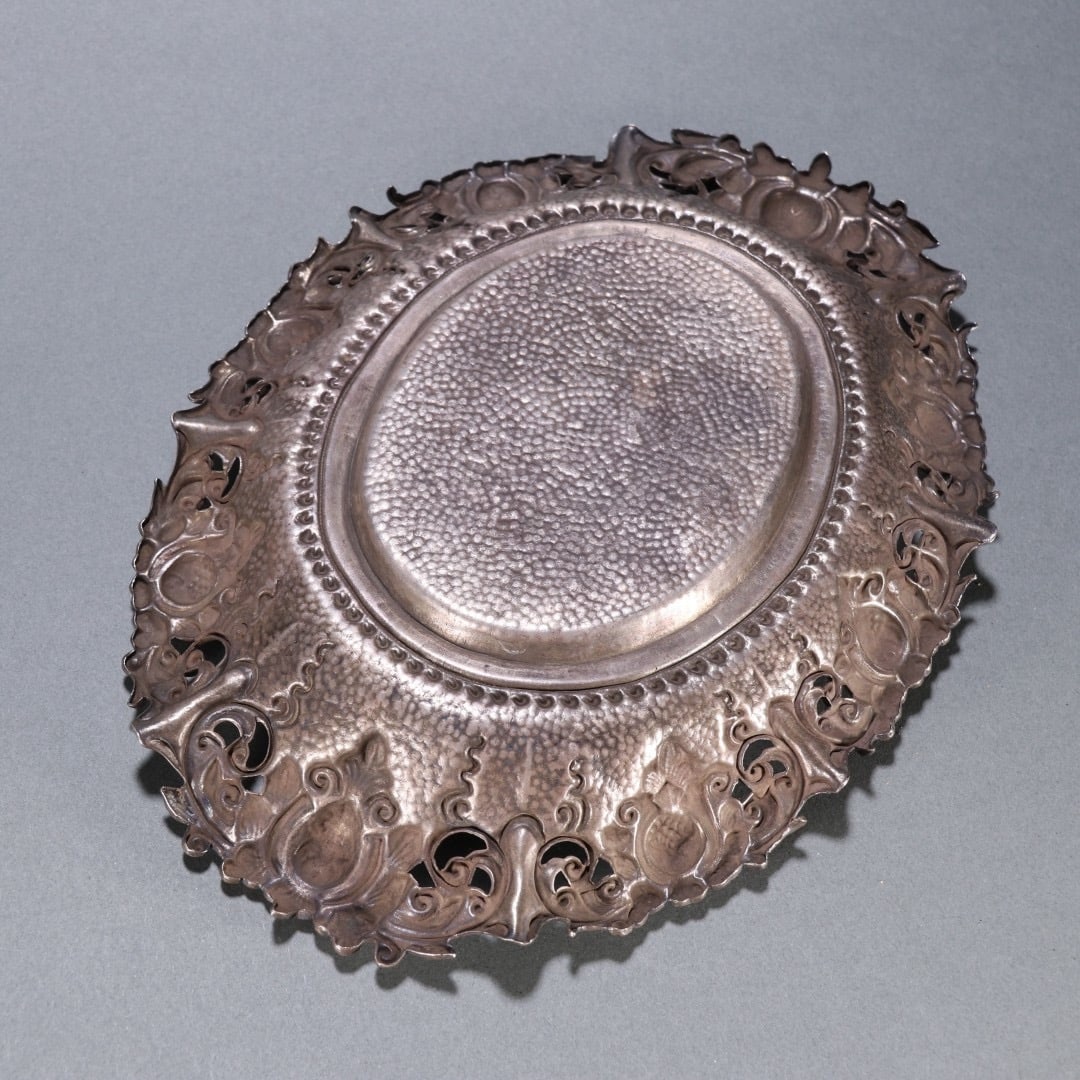 Silver Carved Flower Pattern Plate - 4