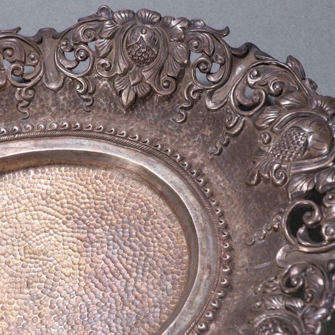 Silver Carved Flower Pattern Plate - 6