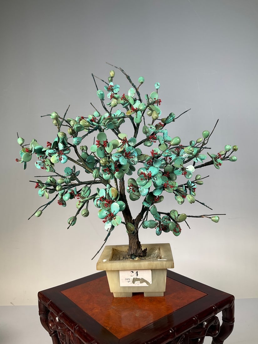 Green Turquoise Carved Flower Shape Flower Pot Figure: Green Turquoise Carved Flower Shape Flower Pot Figure (30 x 30cm)