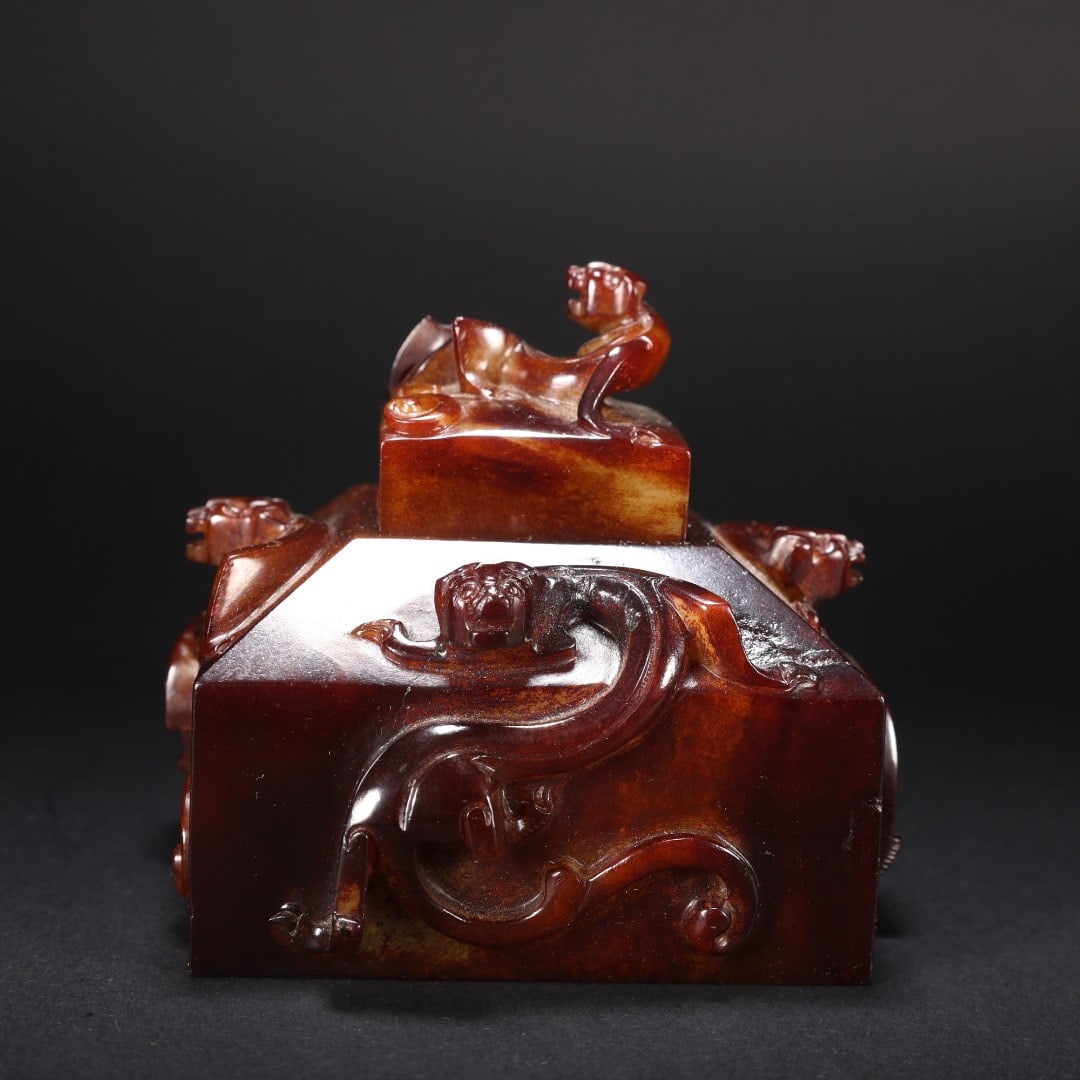 Jade Carved Chi Dragon Pattern Stone Seal - 3