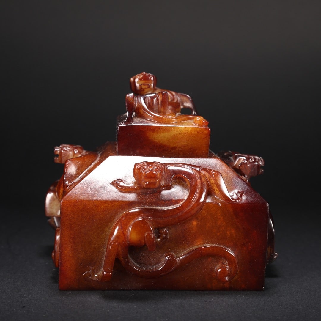 Jade Carved Chi Dragon Pattern Stone Seal - 5