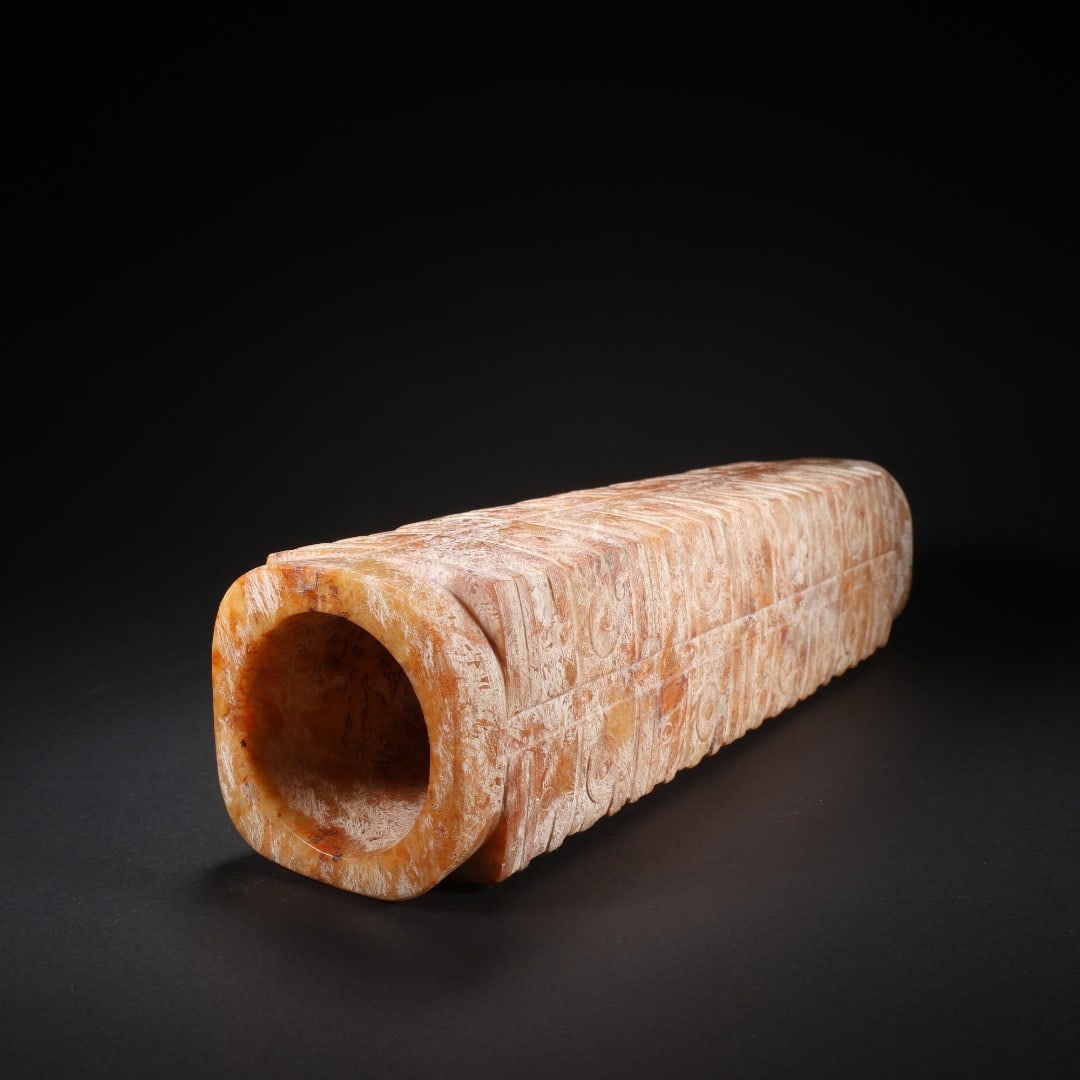 Jade Carved Beast Face Pattern Cong - 8