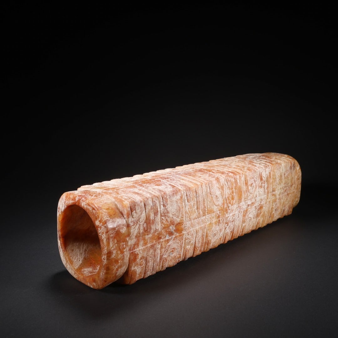 Jade Carved Beast Face Pattern Cong - 9