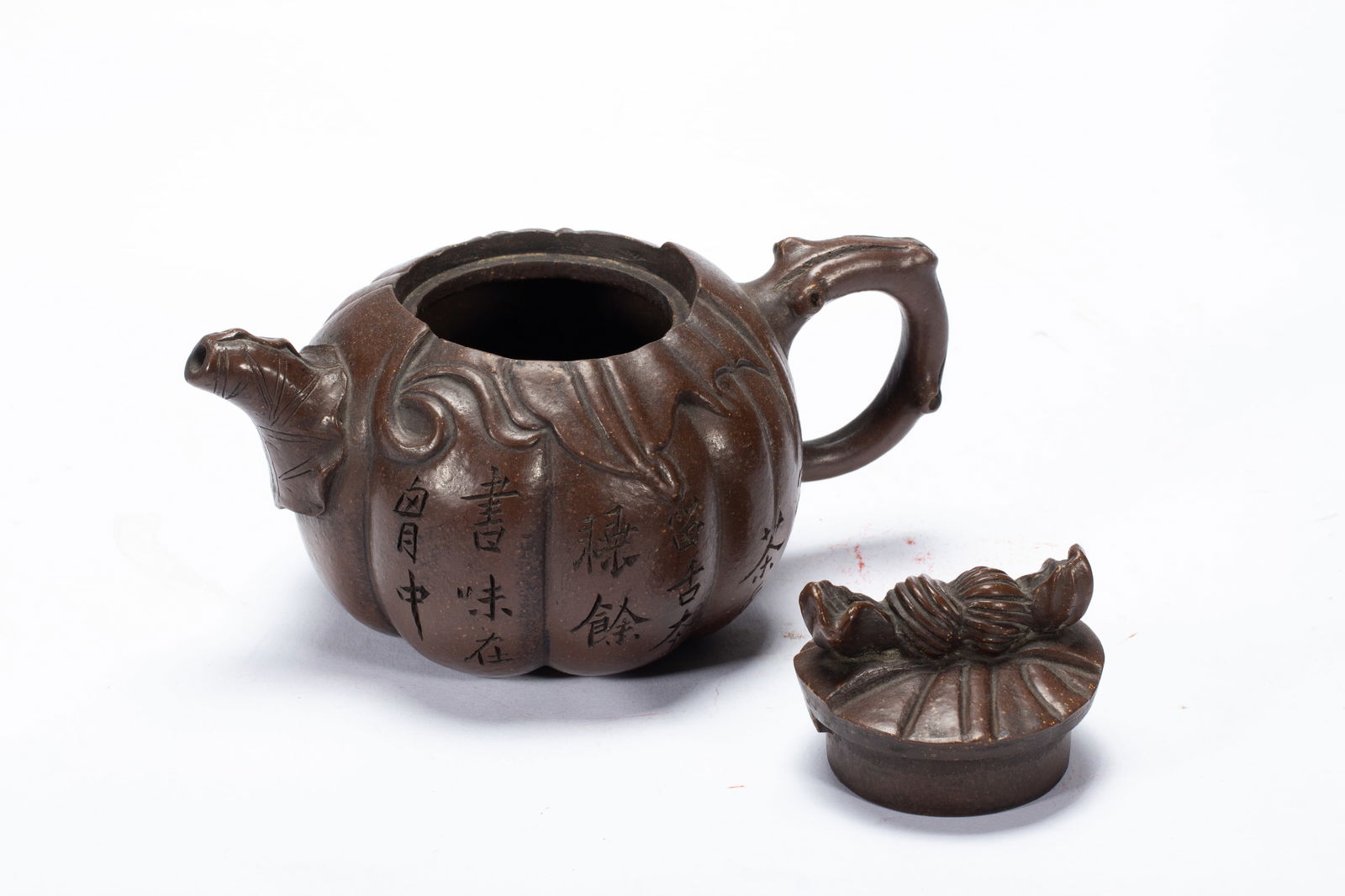 Purple Clay Carved Flower Pattern Teapot - 8