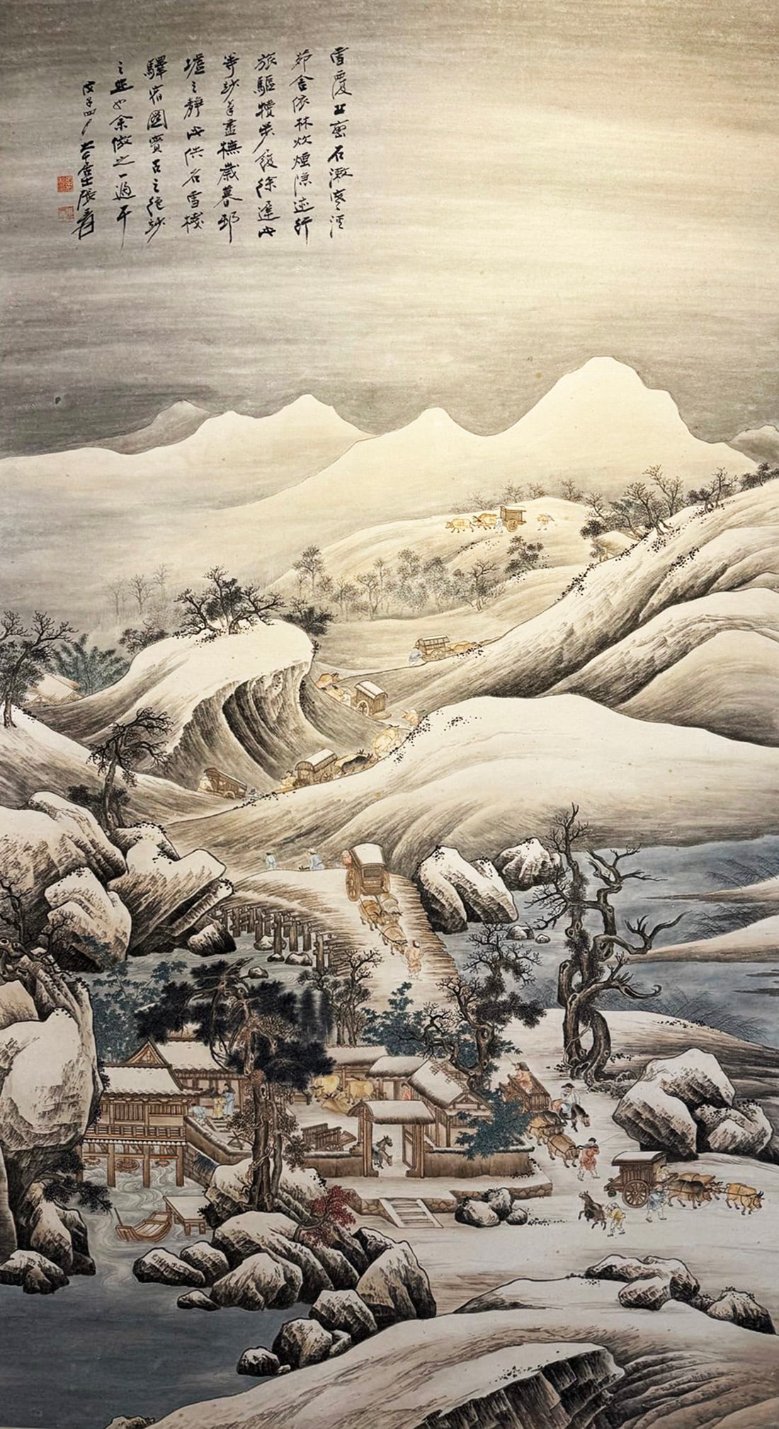 Zhang Daqian Mark, Chinese Snowy Scene Painting. Ink and Color on Paper, Hanging Scroll: Zhang Daqian Mark, Chinese Snowy Scene Painting. Ink and Color on Paper, Hanging Scroll (171 x 92cm)