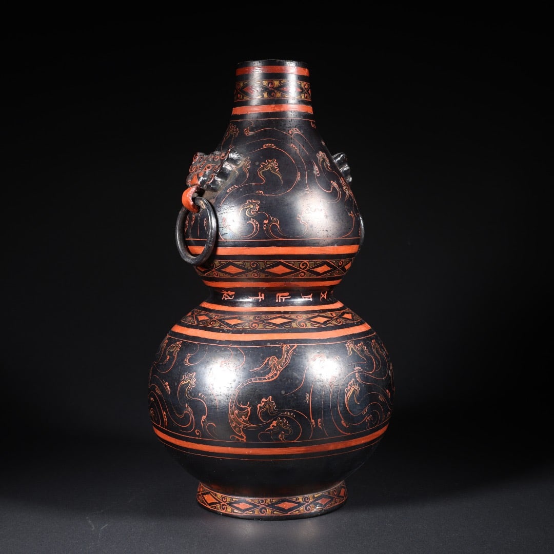 Lacquerware Carved Dragon Pattern Gourd Shape Vase - 3